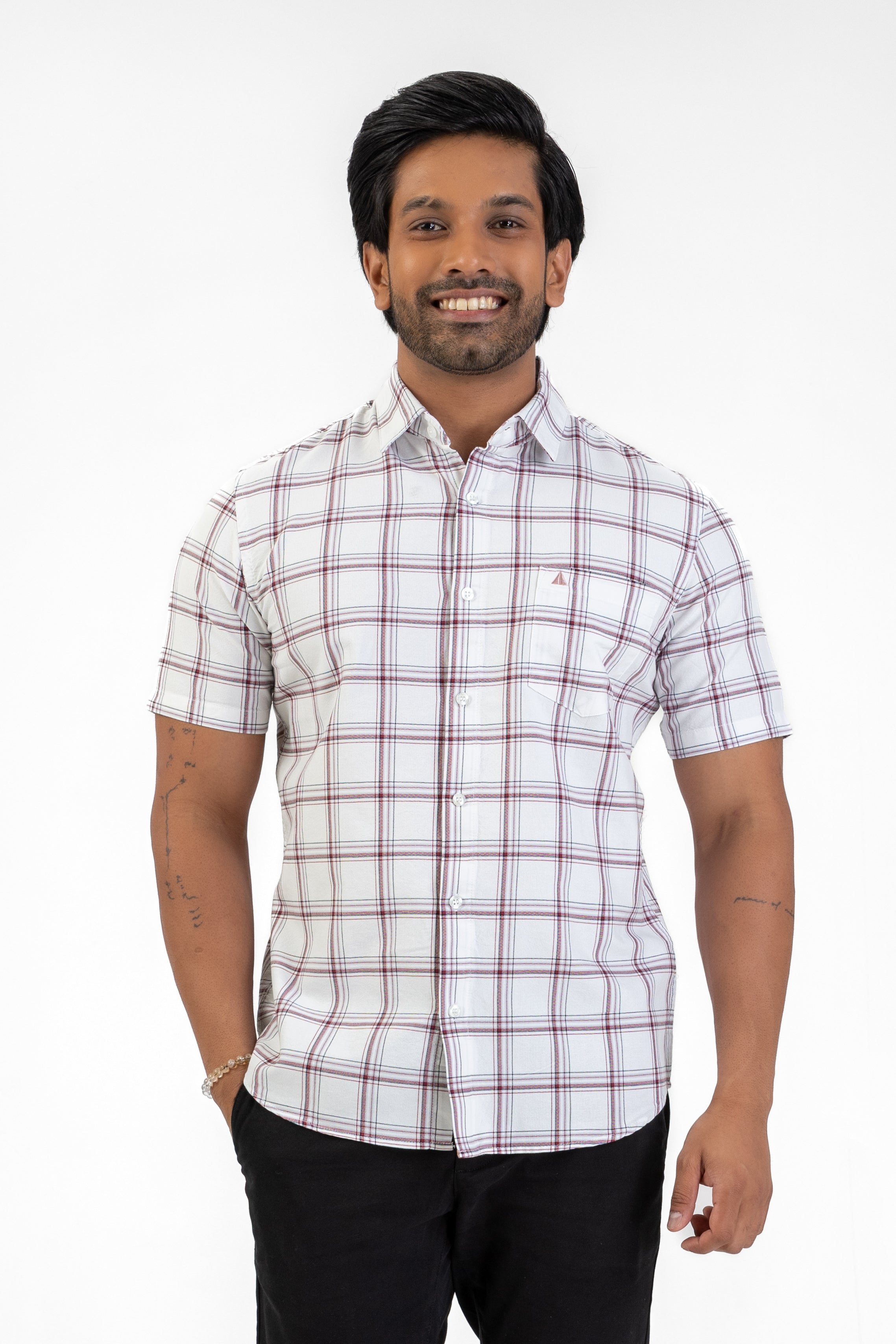 Cotton Check Shirt – White