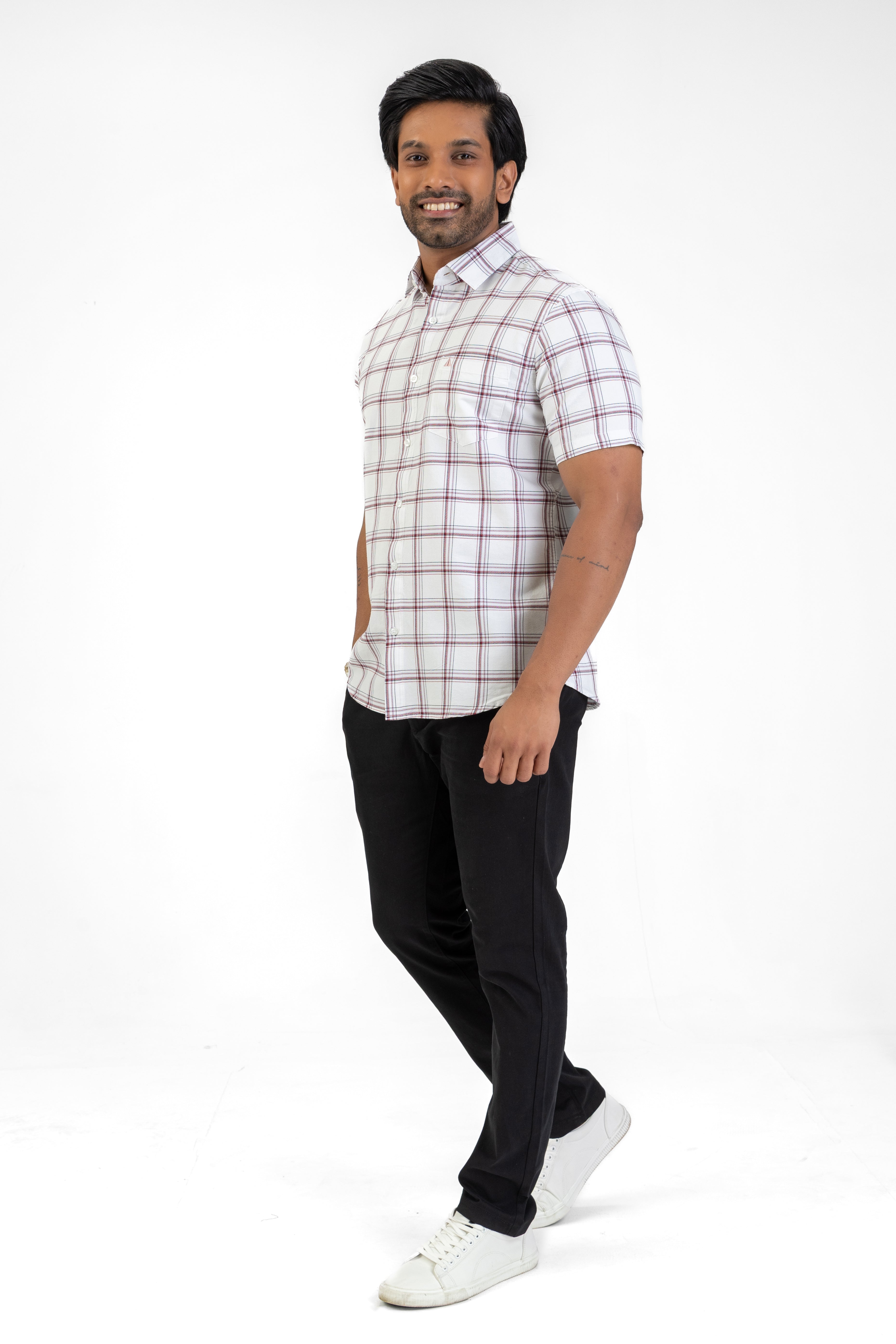 Cotton Check Shirt – White