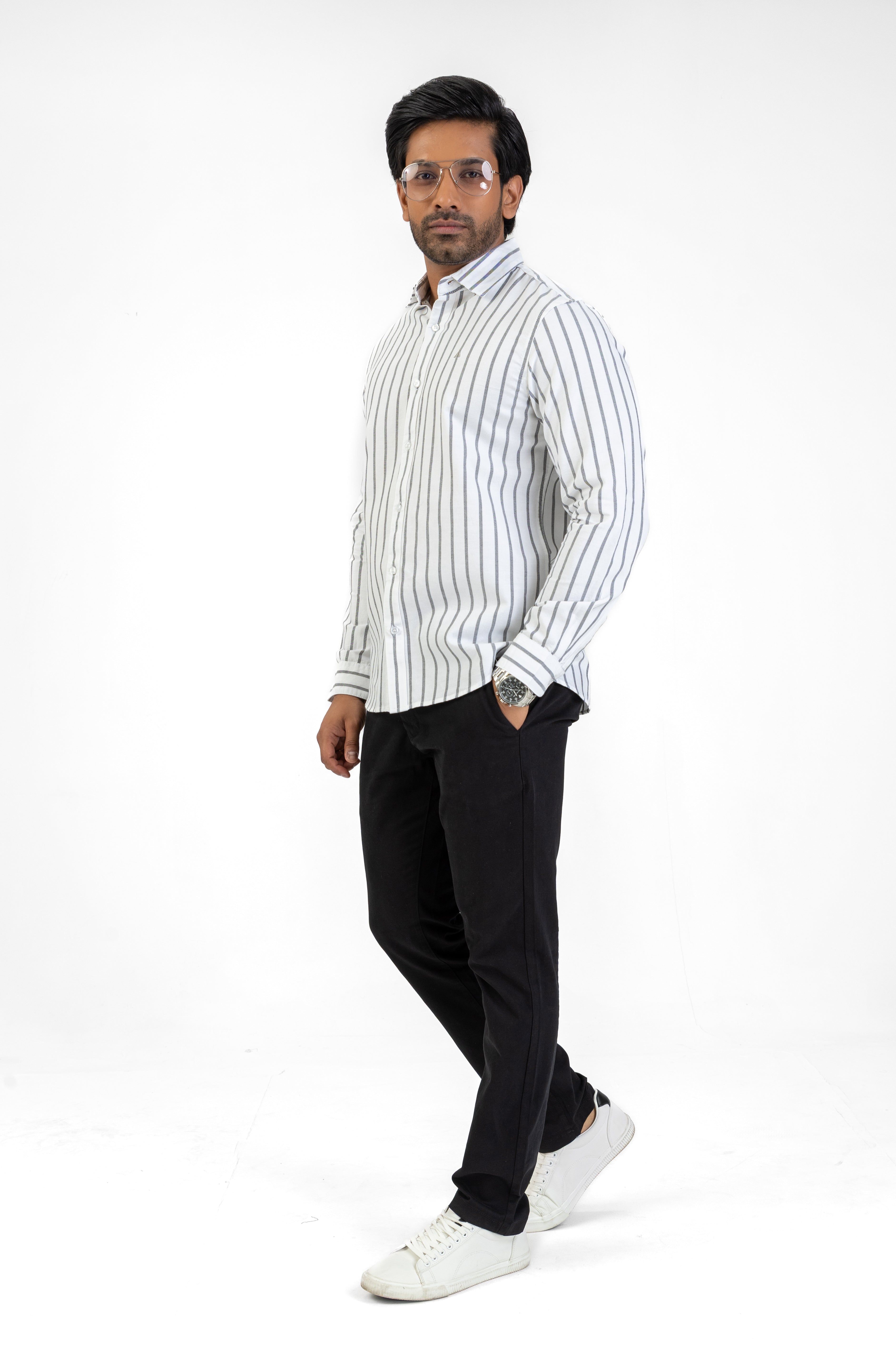 AnationZ Essential Cotton Stripe Long Sleeve Shirt - Anationz Sri Lanka