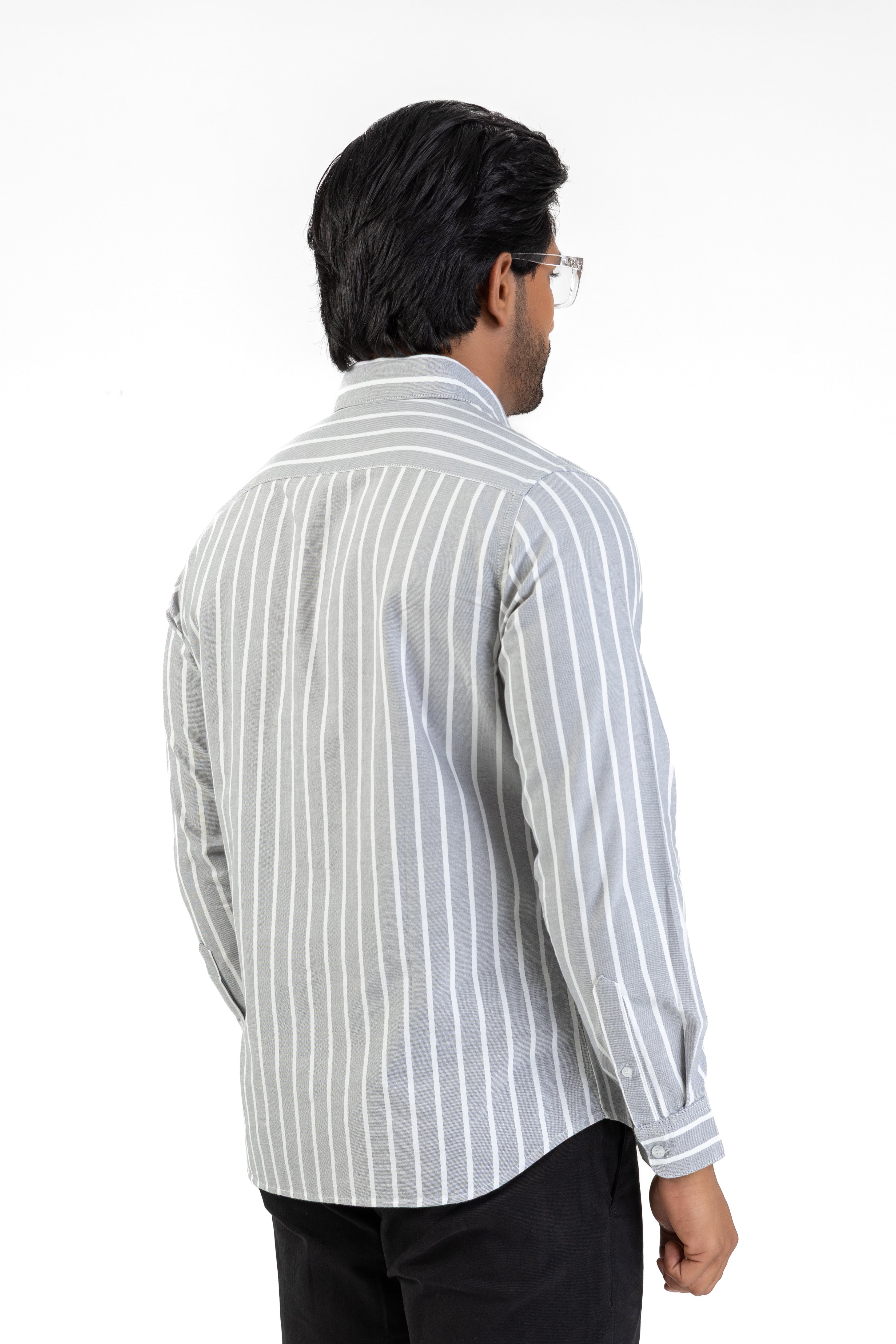Cotton Stripe Long Sleeve Shirt – Grey | AnationZ