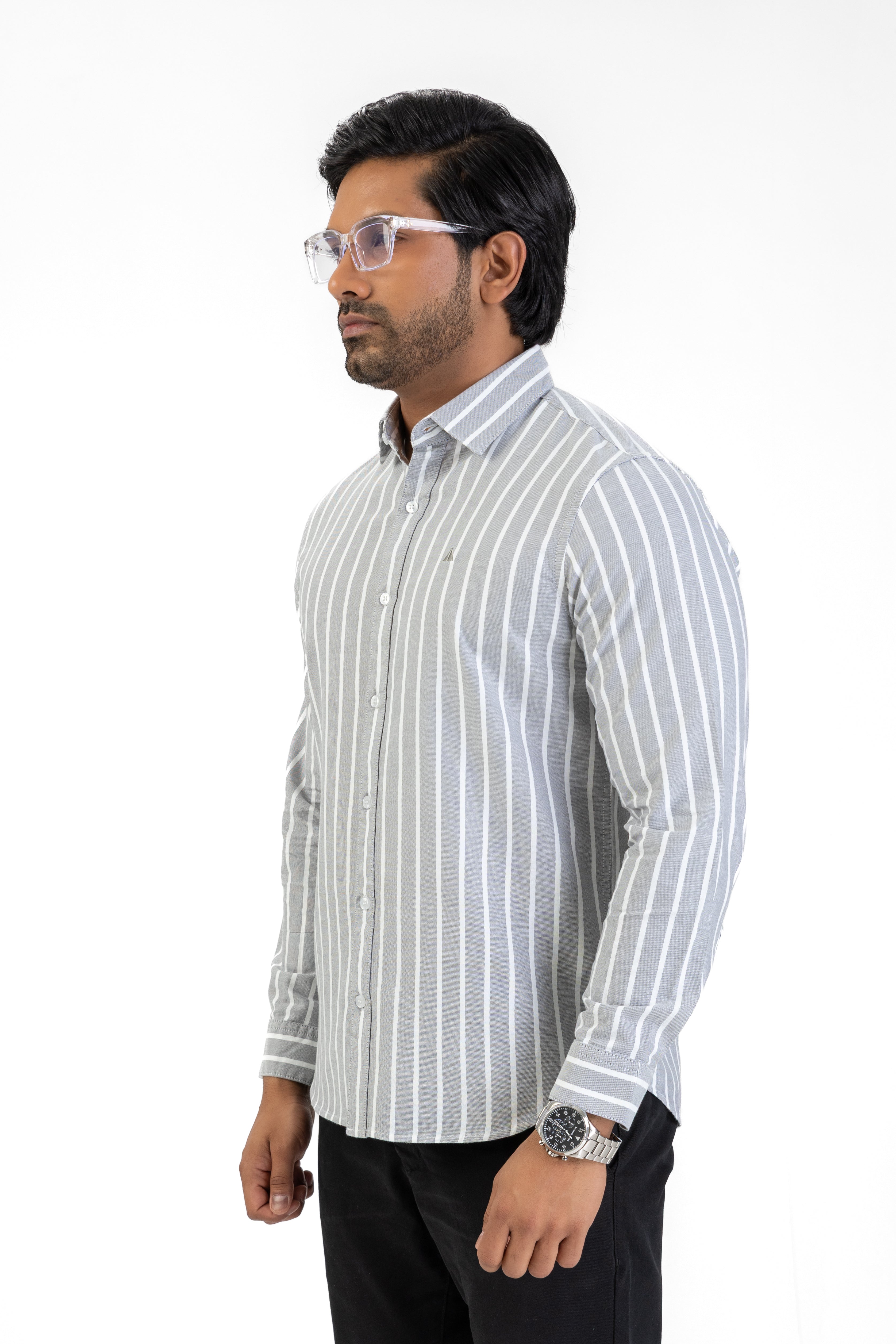 Cotton Stripe Long Sleeve Shirt – Grey | AnationZ