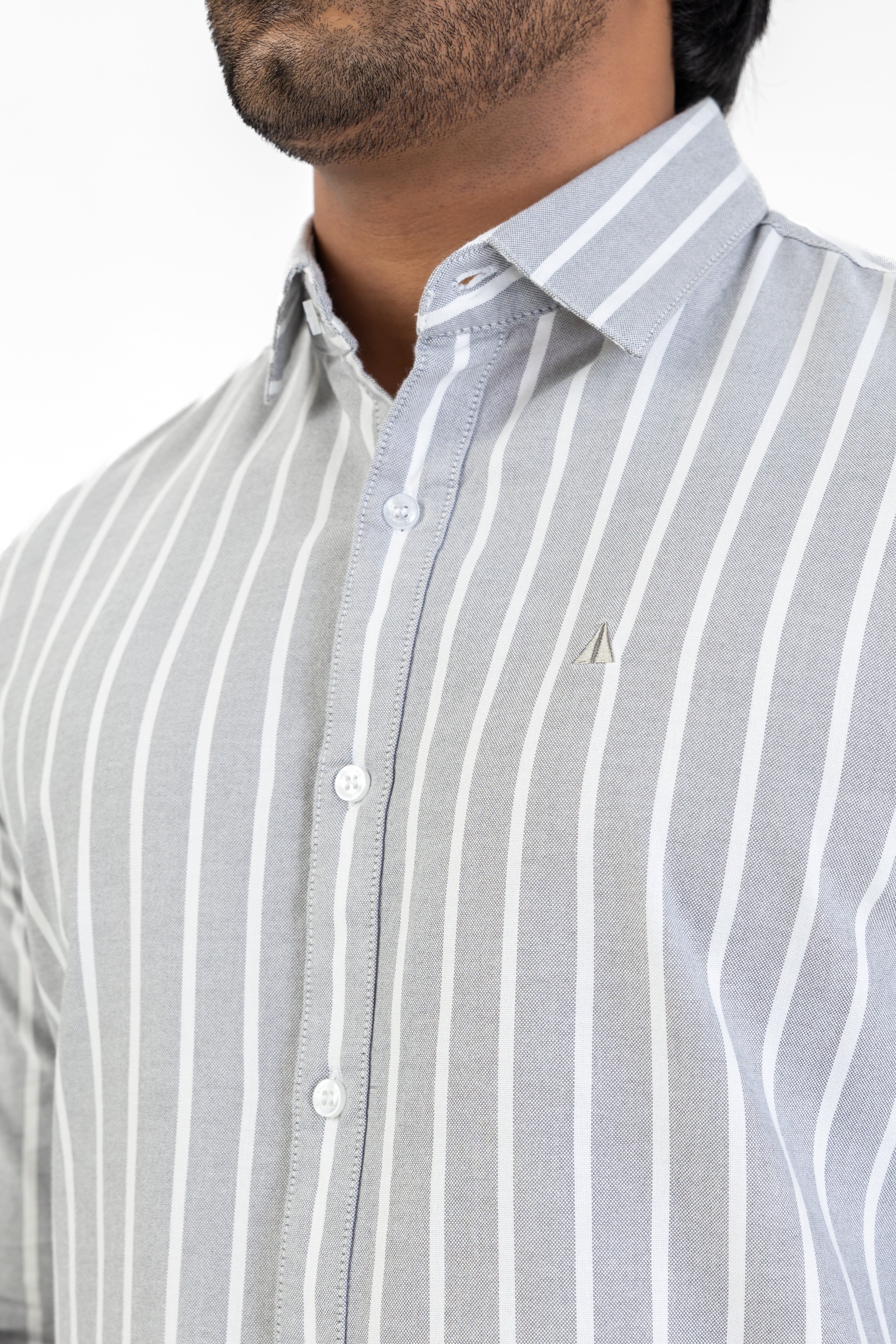 Cotton Stripe Long Sleeve Shirt – Grey | AnationZ