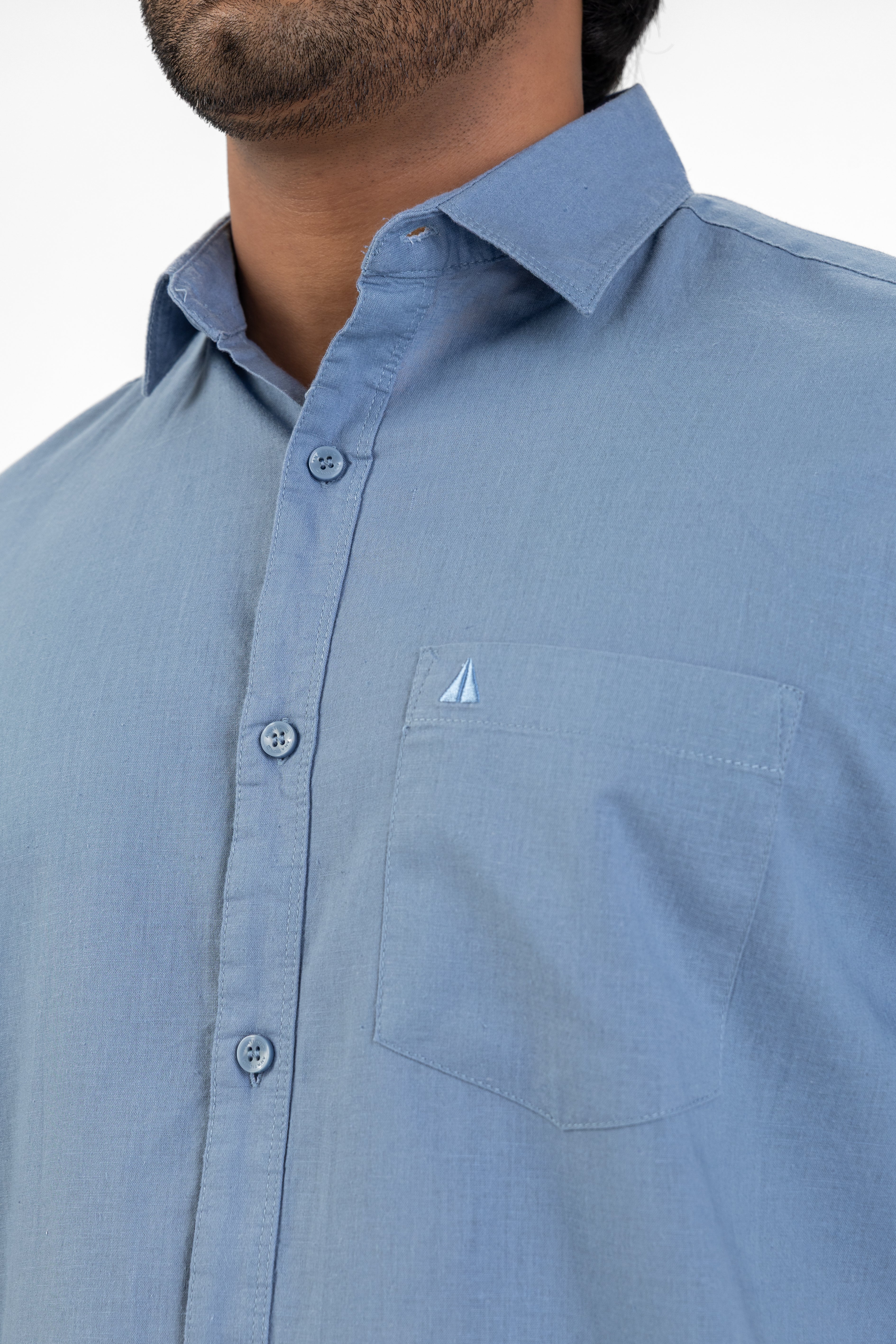 Short Sleeve Linen Cotton Shirt – Medium Blue
