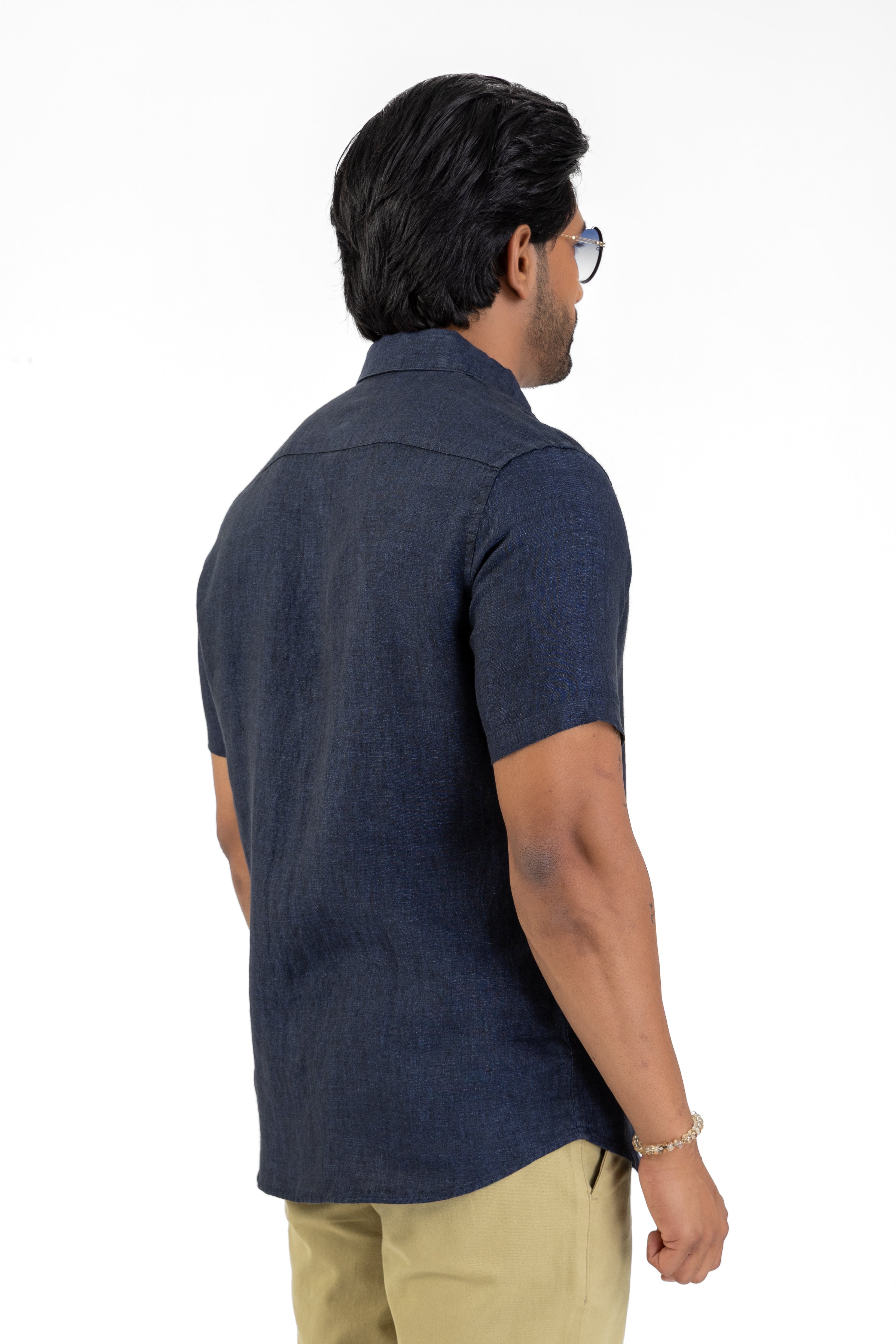 100% Linen Short Sleeve Shirt – Navy