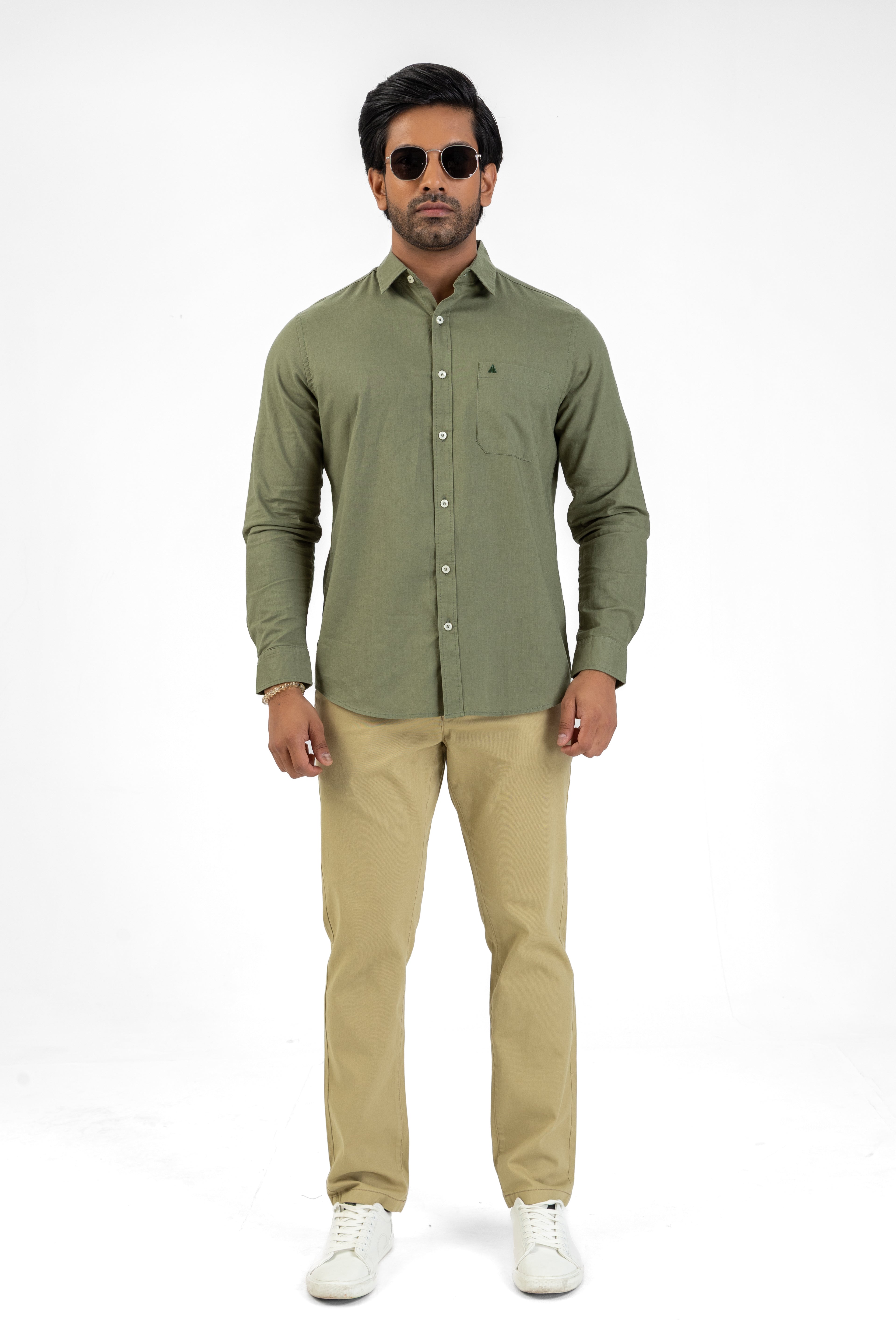 Linen Cotton Long Sleeve Shirt – Green