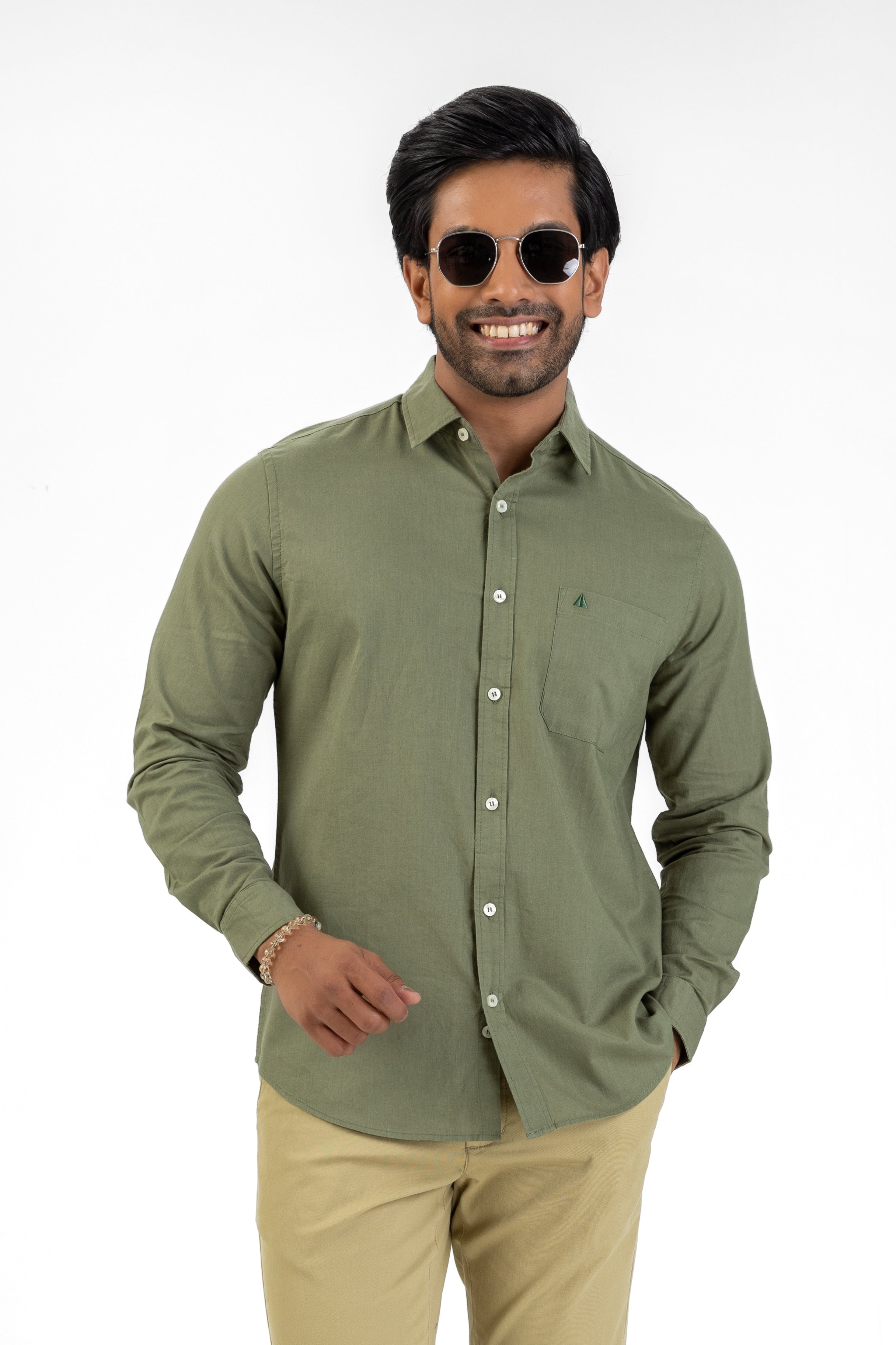 Linen Cotton Long Sleeve Shirt – Green