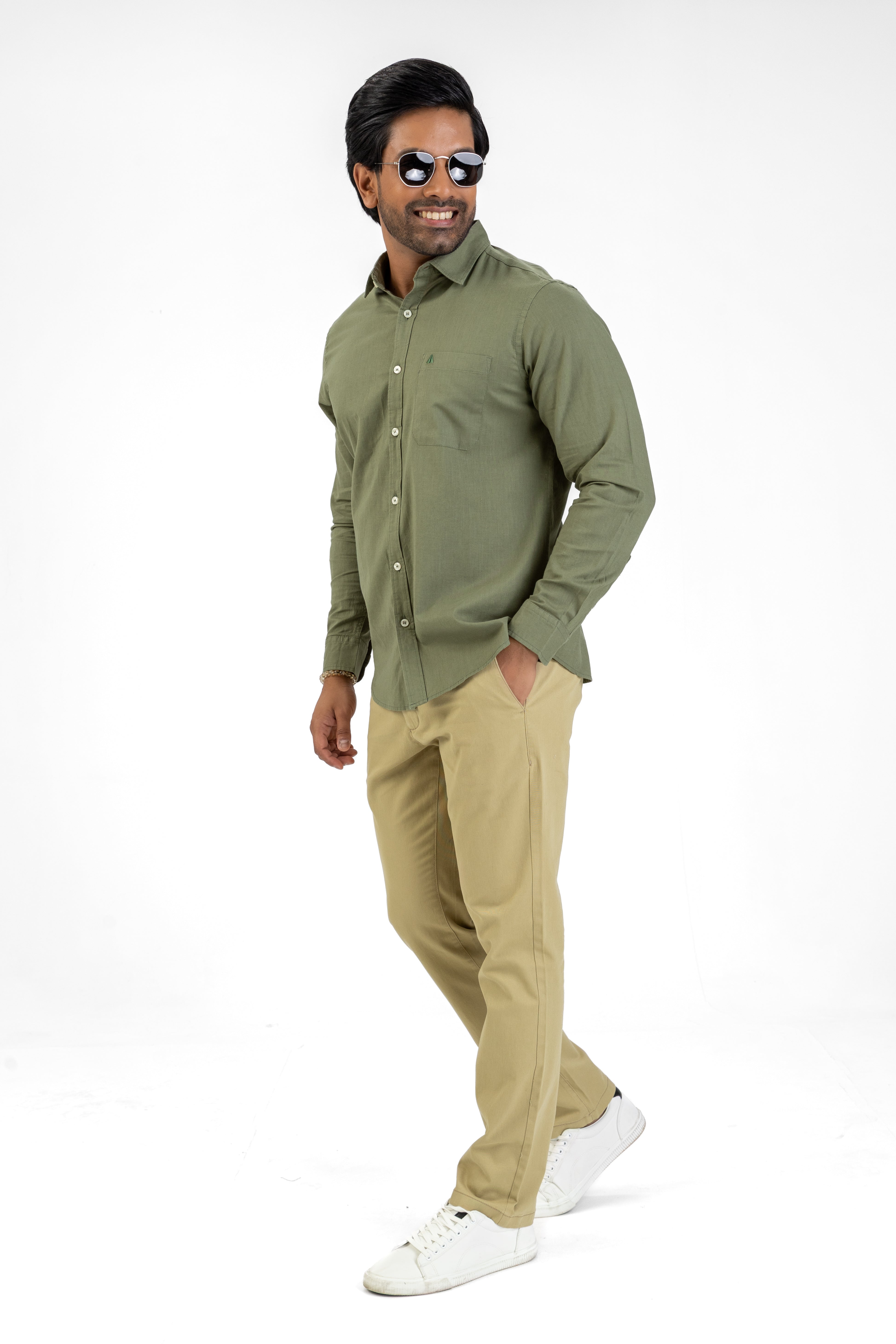 Linen Cotton Long Sleeve Shirt – Green