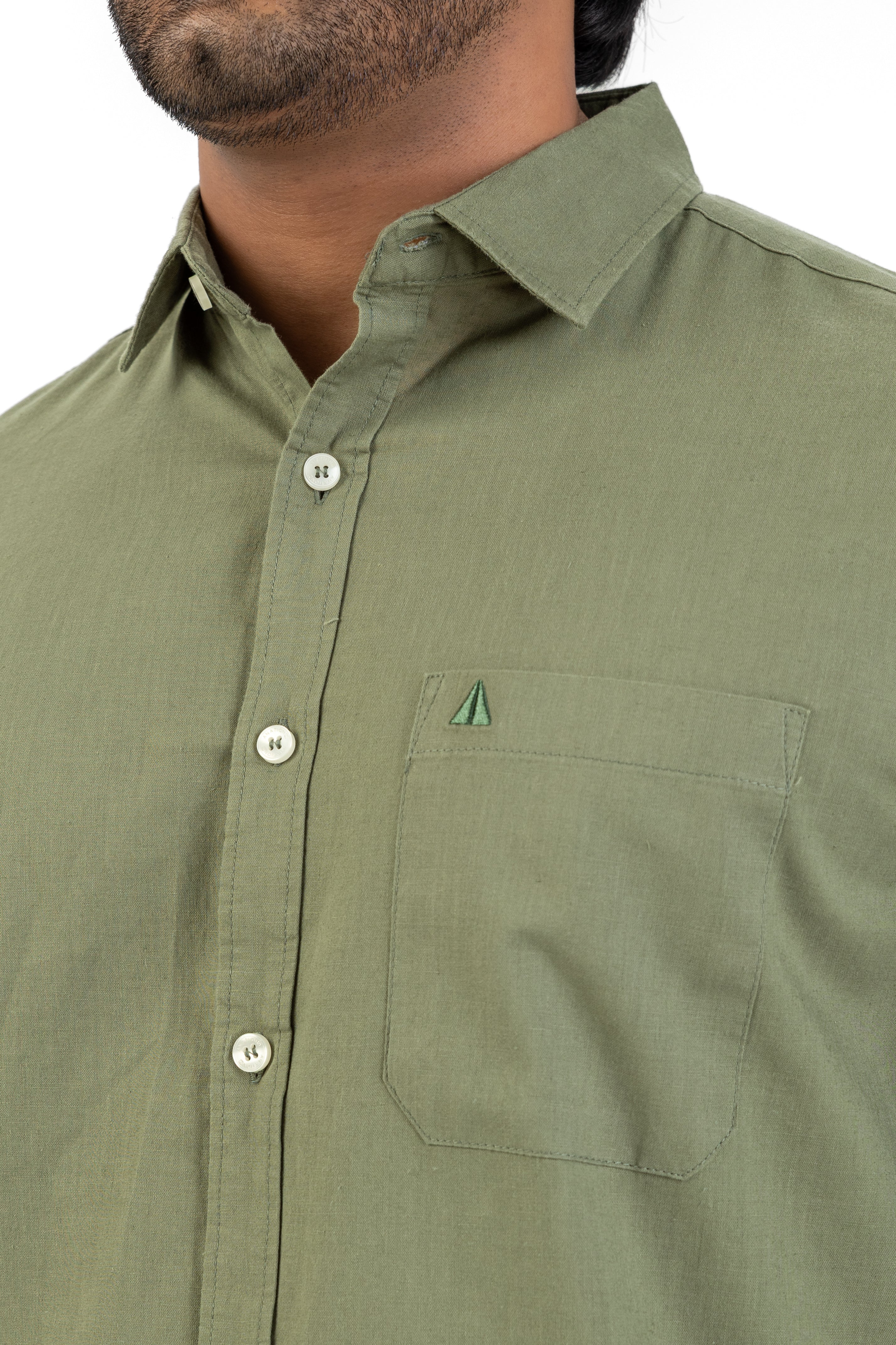 Linen Cotton Long Sleeve Shirt – Green