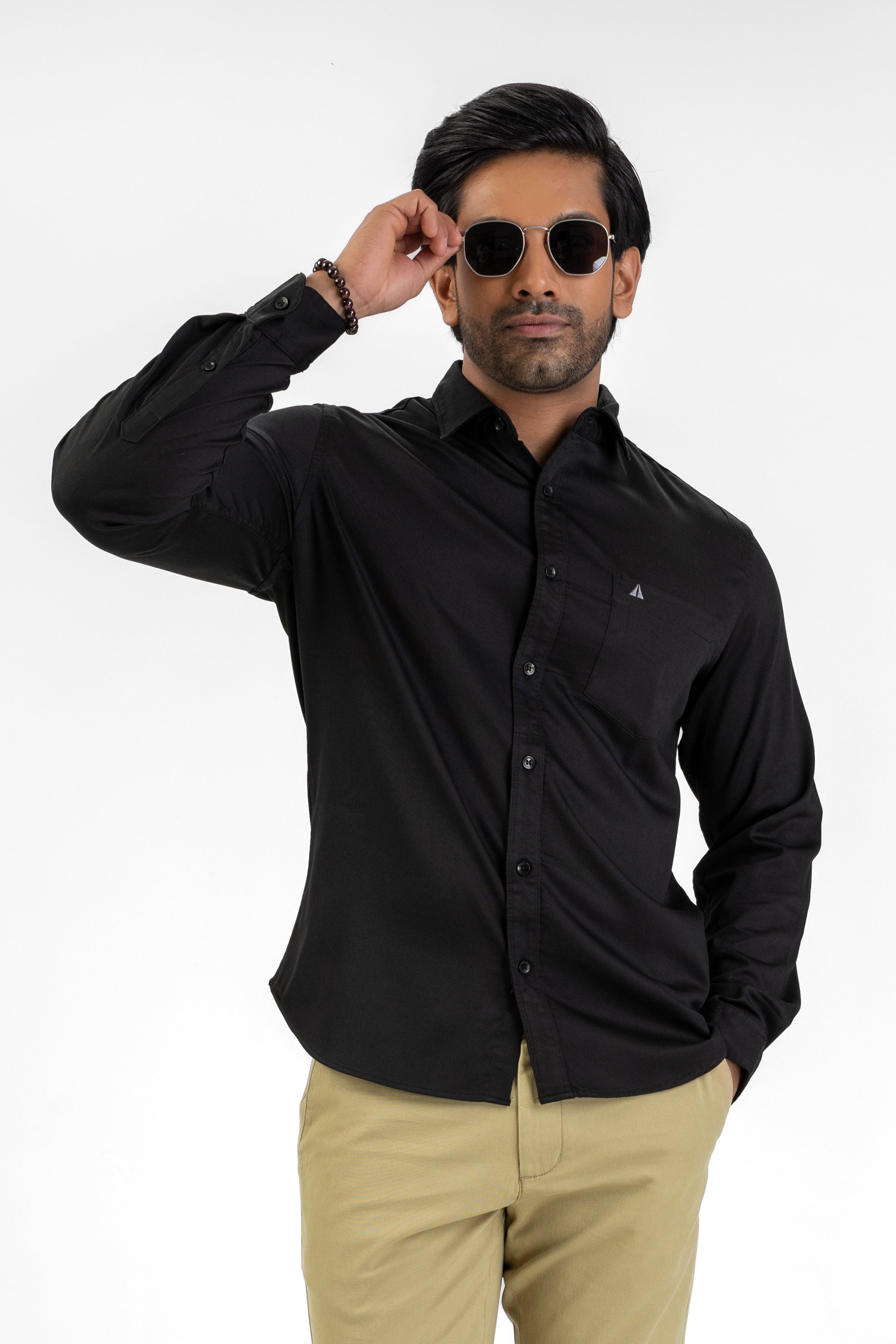Cord Lycra Stretch Shirt – Black