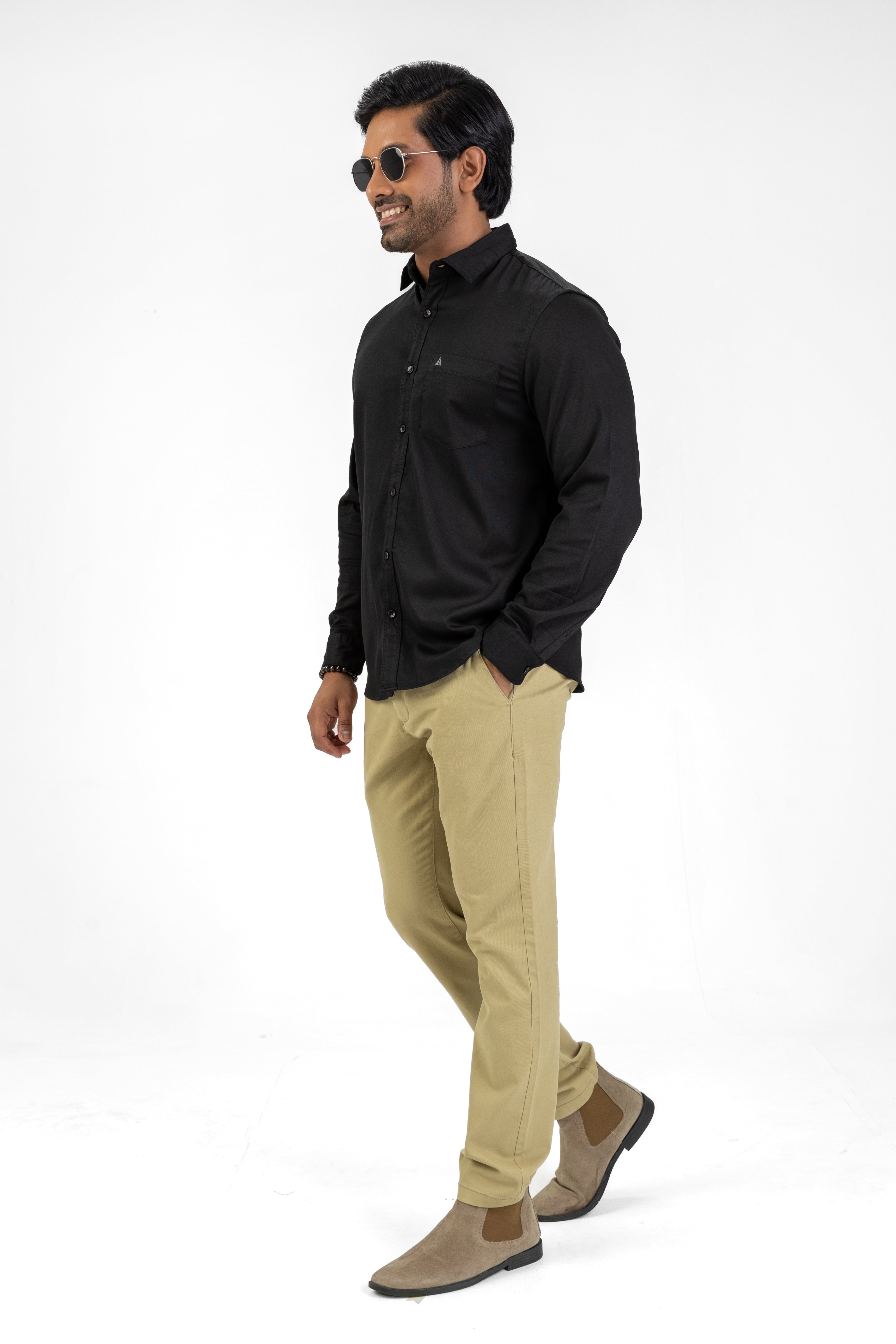 Cord Lycra Stretch Shirt – Black