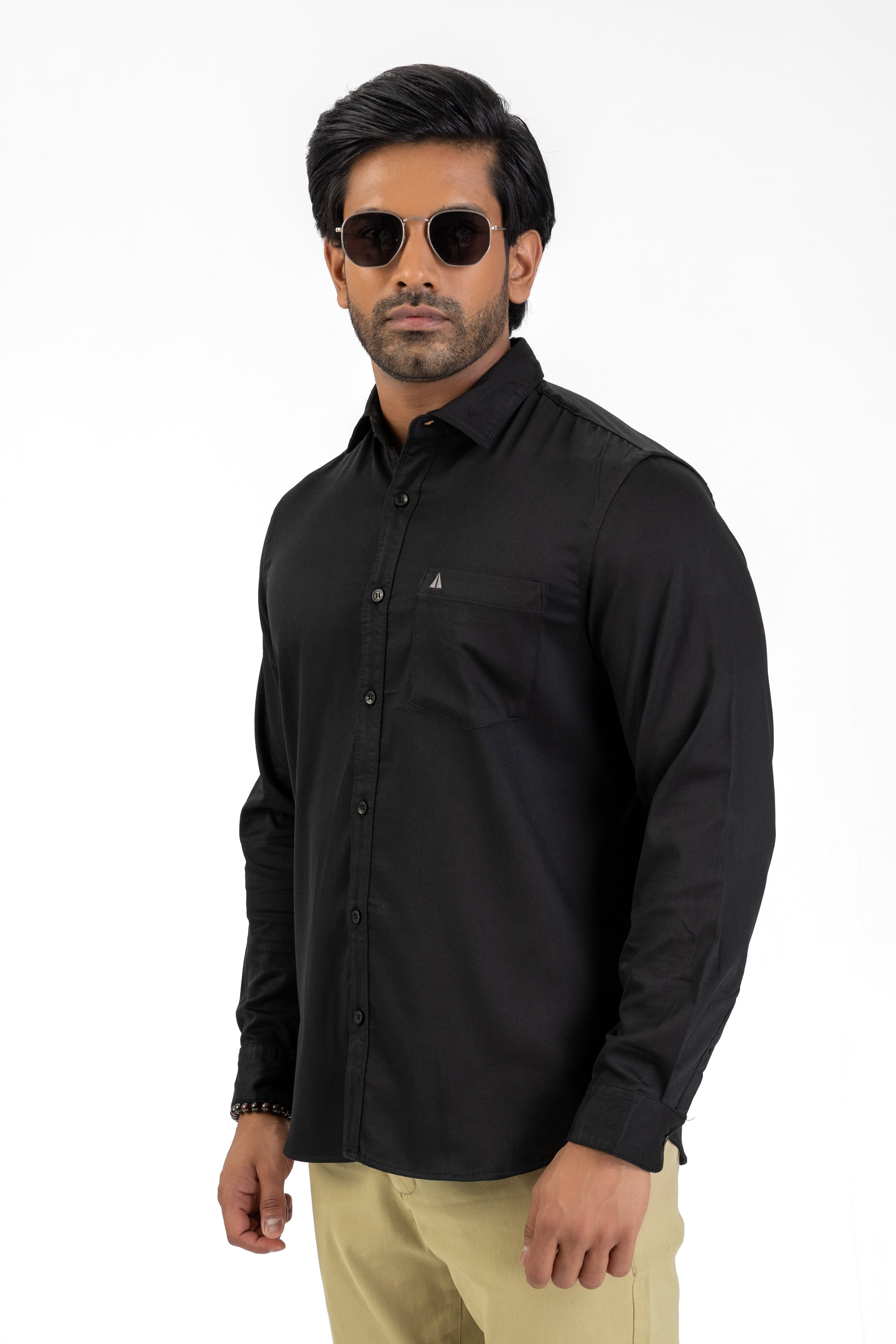 Cord Lycra Stretch Shirt – Black