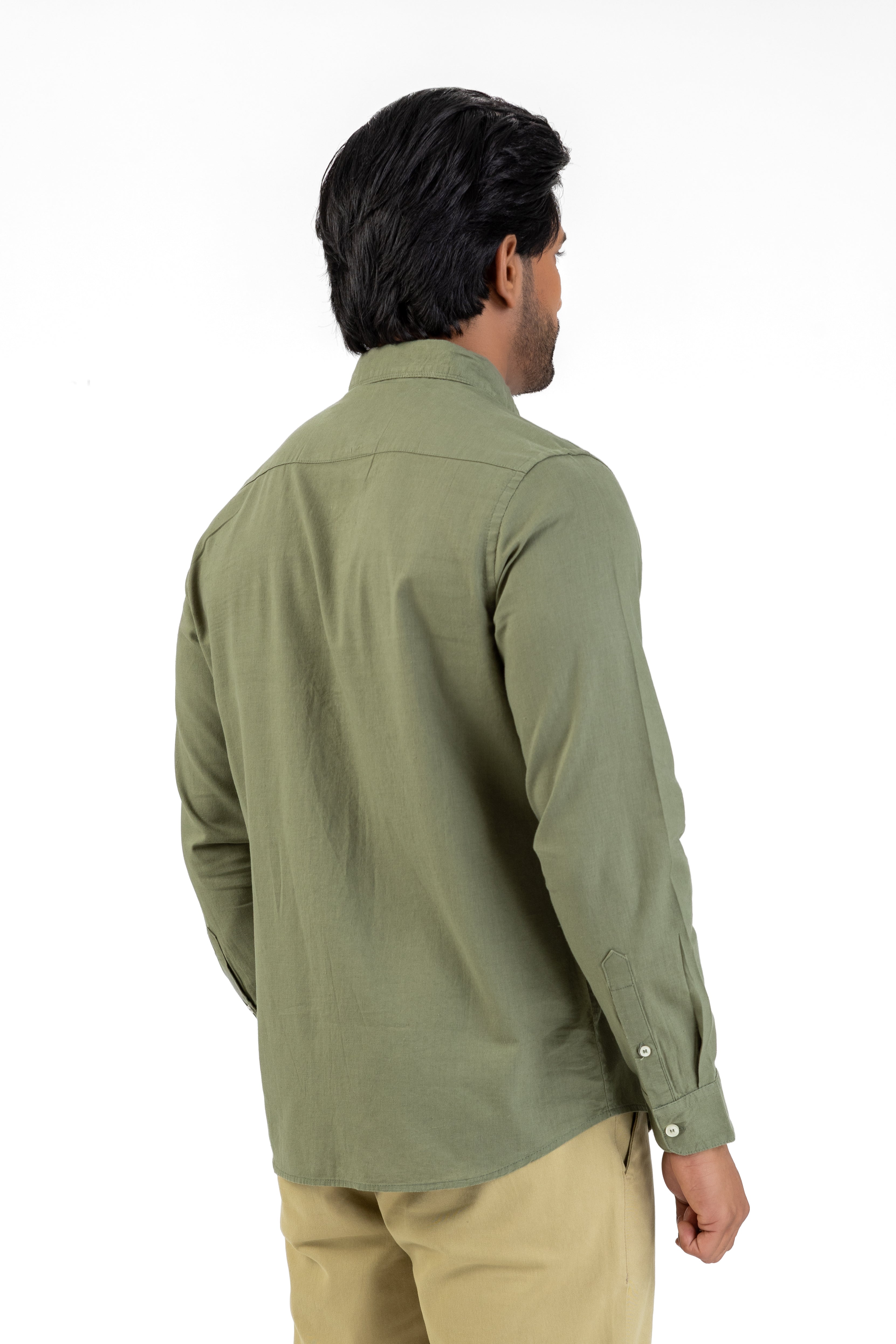 Linen Cotton Long Sleeve Shirt – Green