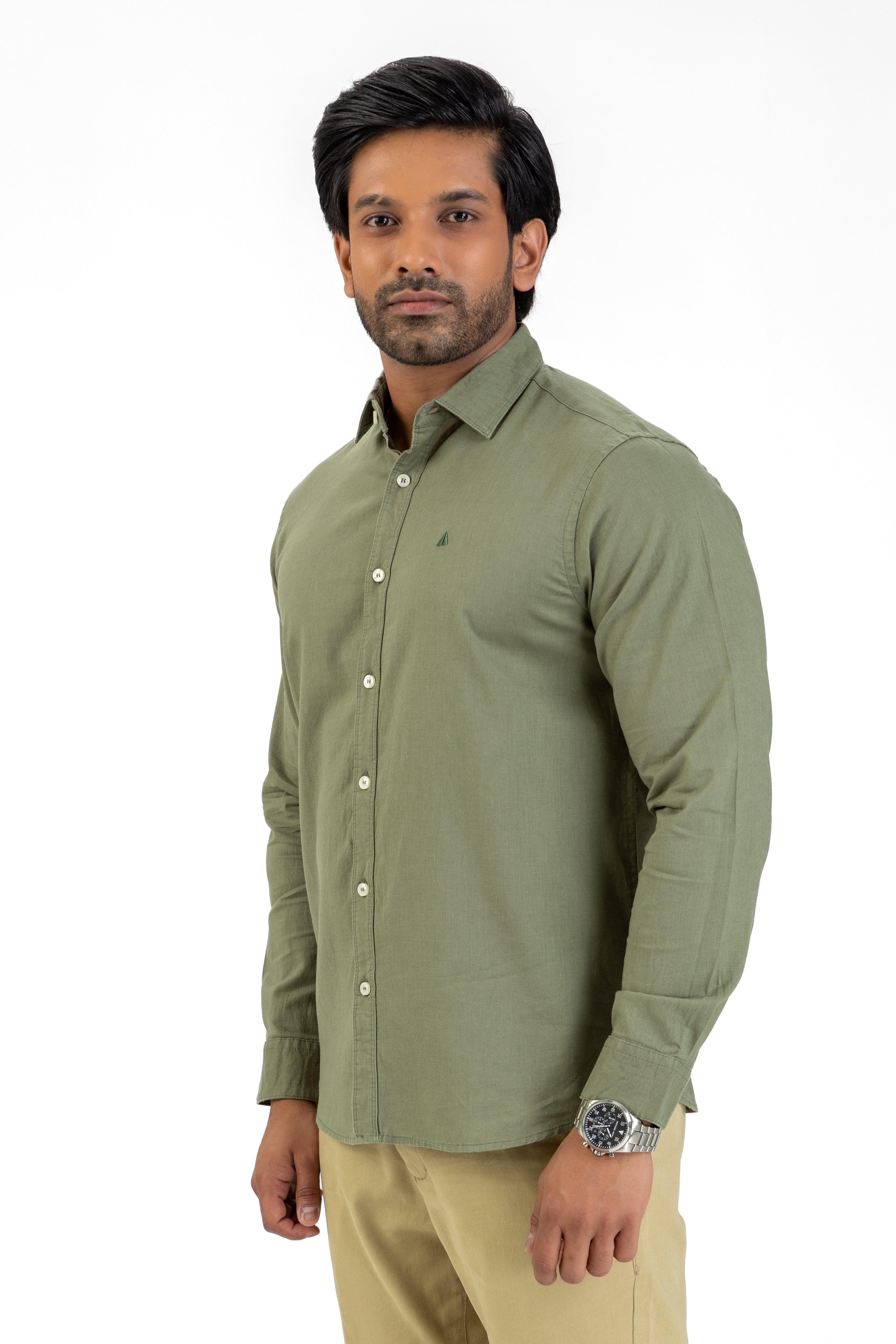 Linen Cotton Long Sleeve Shirt – Green