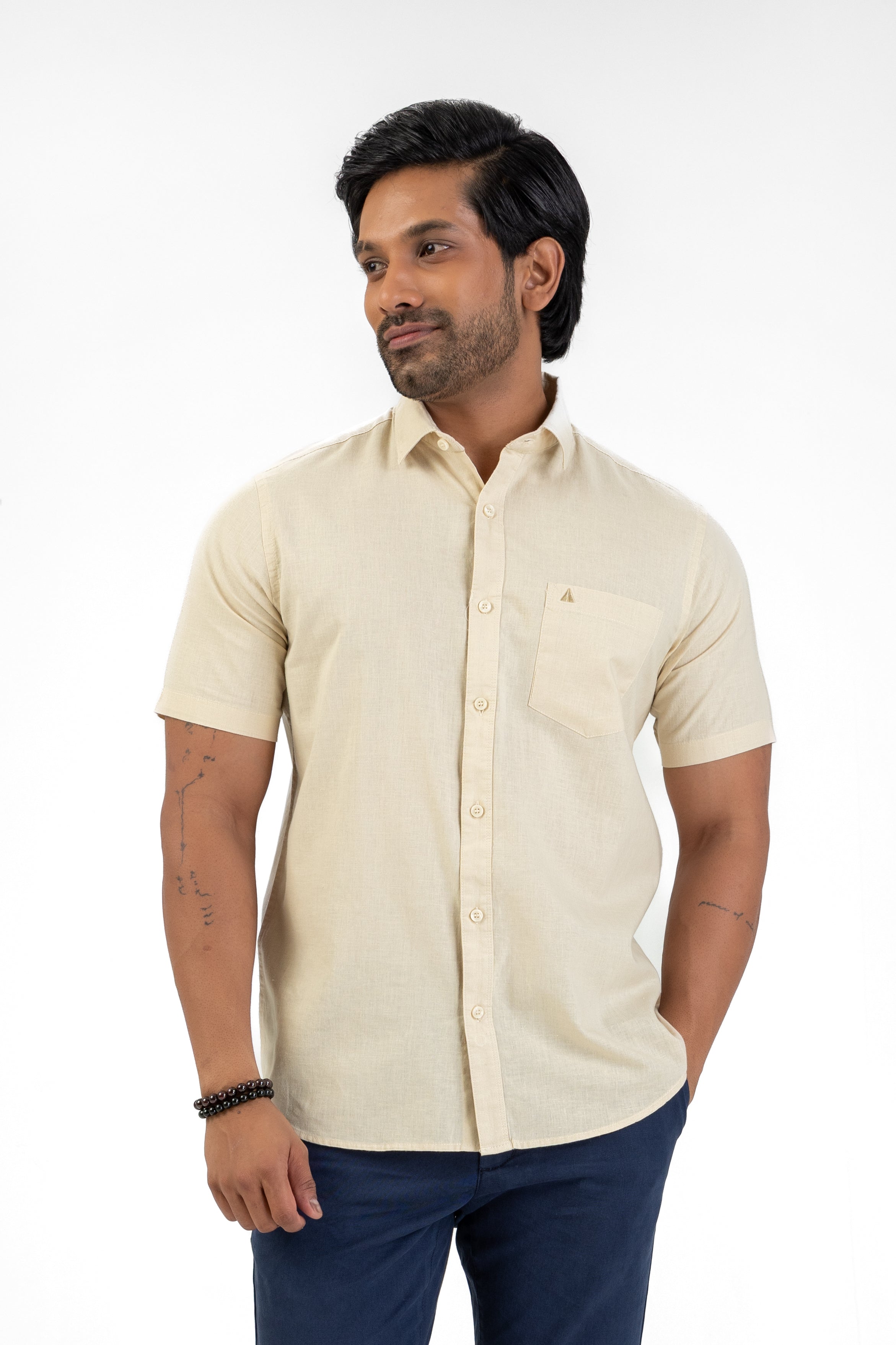 Short Sleeve Linen Cotton Shirt – Beige