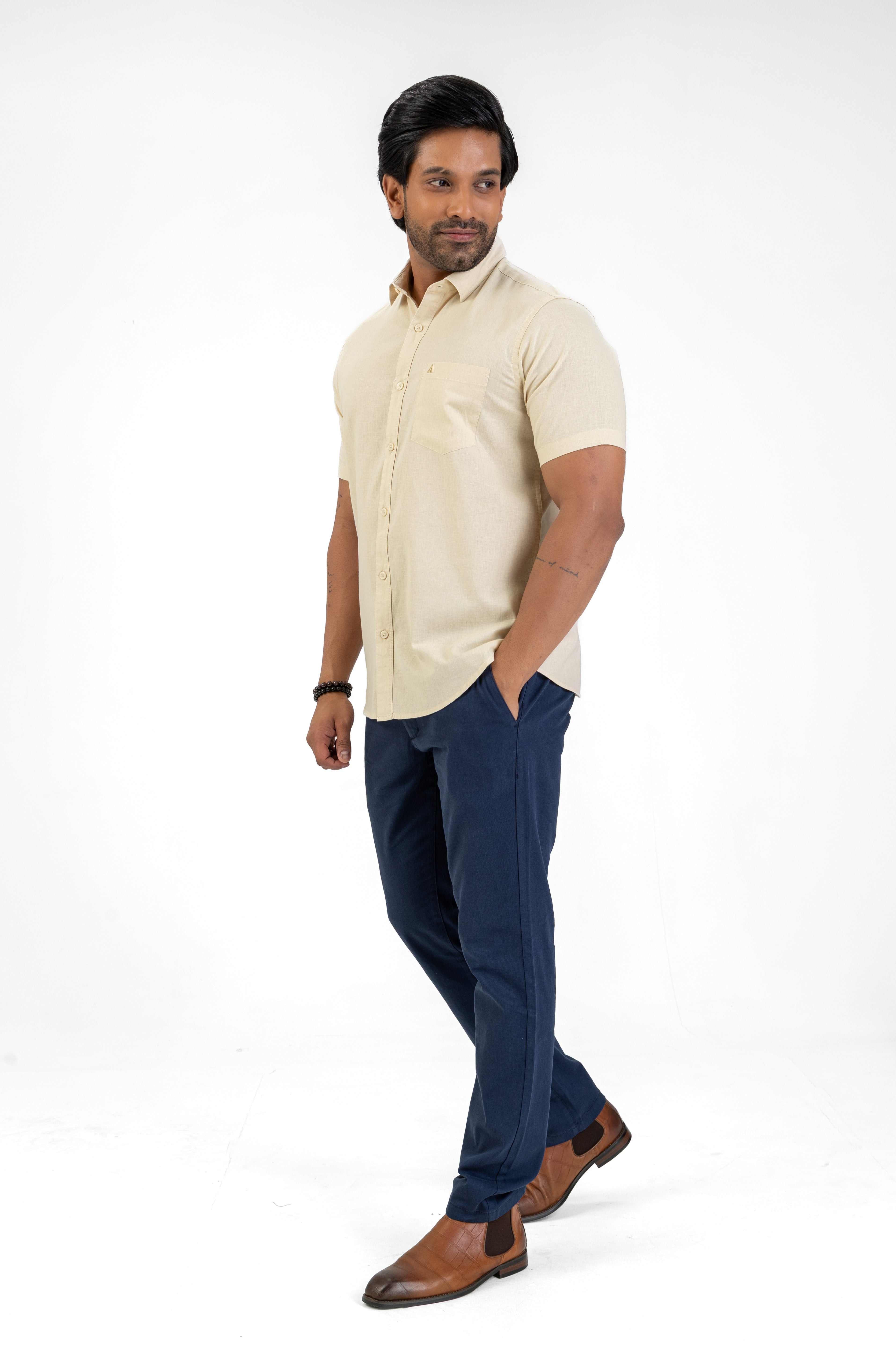 Short Sleeve Linen Cotton Shirt – Beige