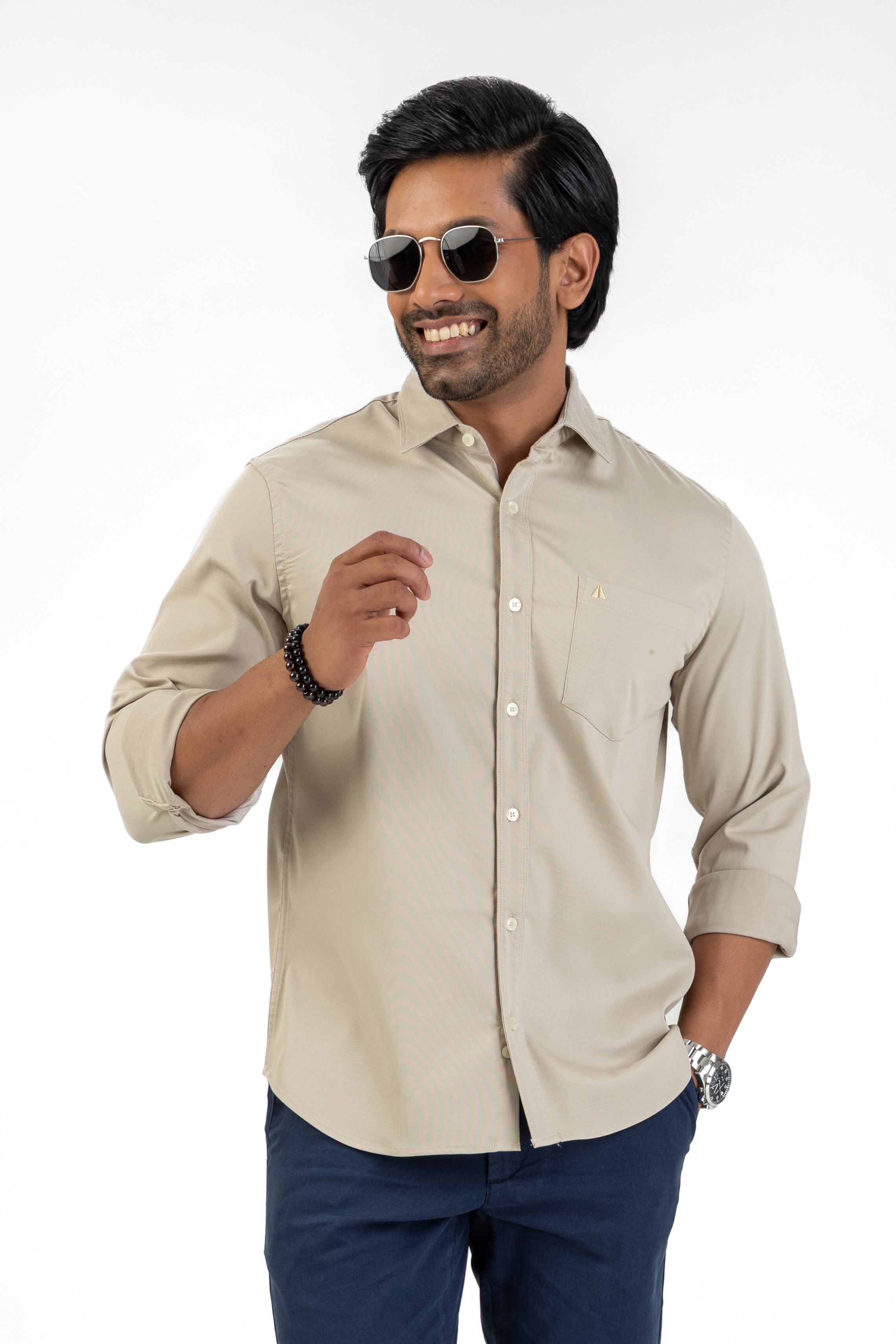 Cord Lycra Stretch Shirt – Cream