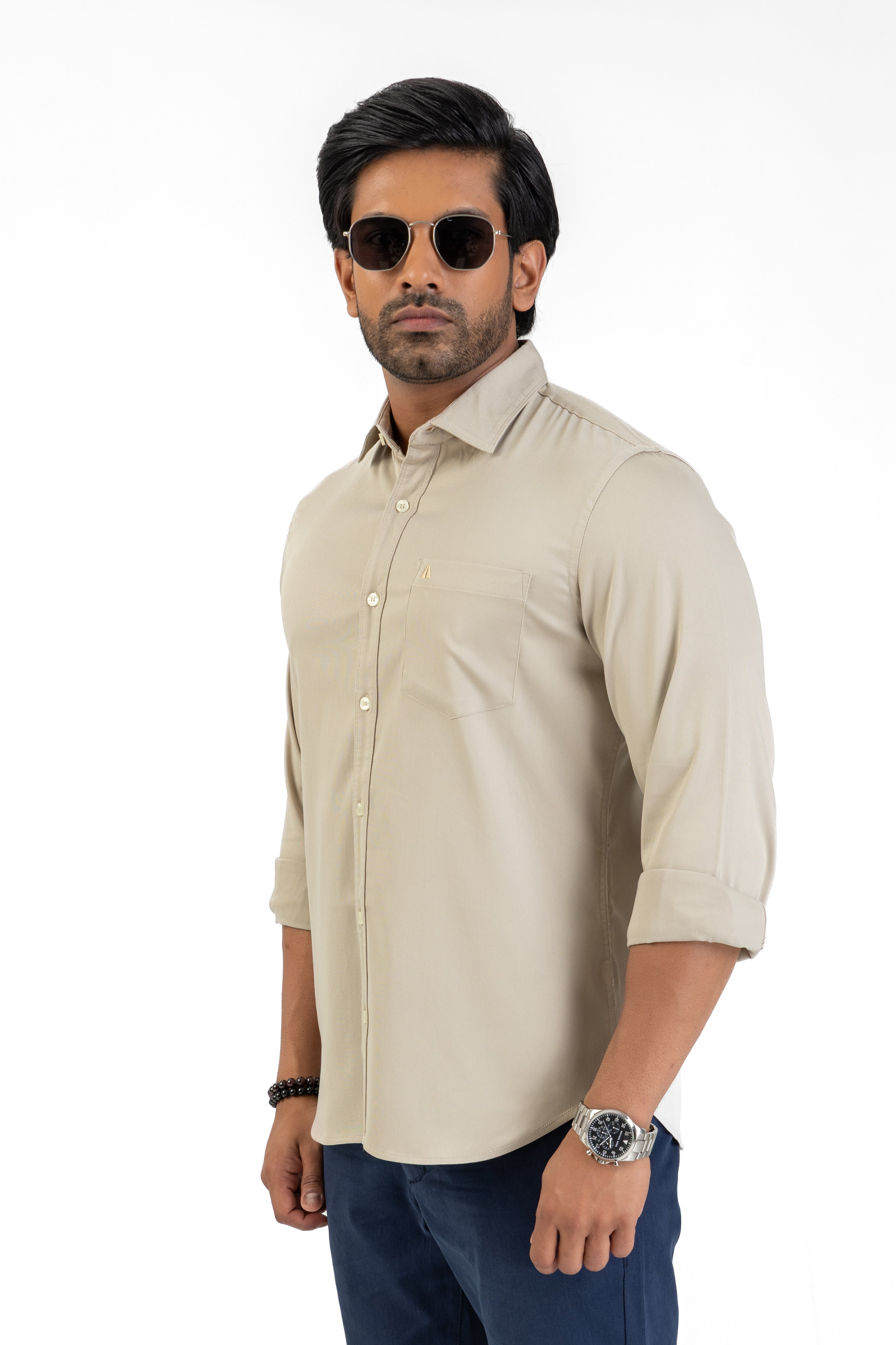 Cord Lycra Stretch Shirt – Cream