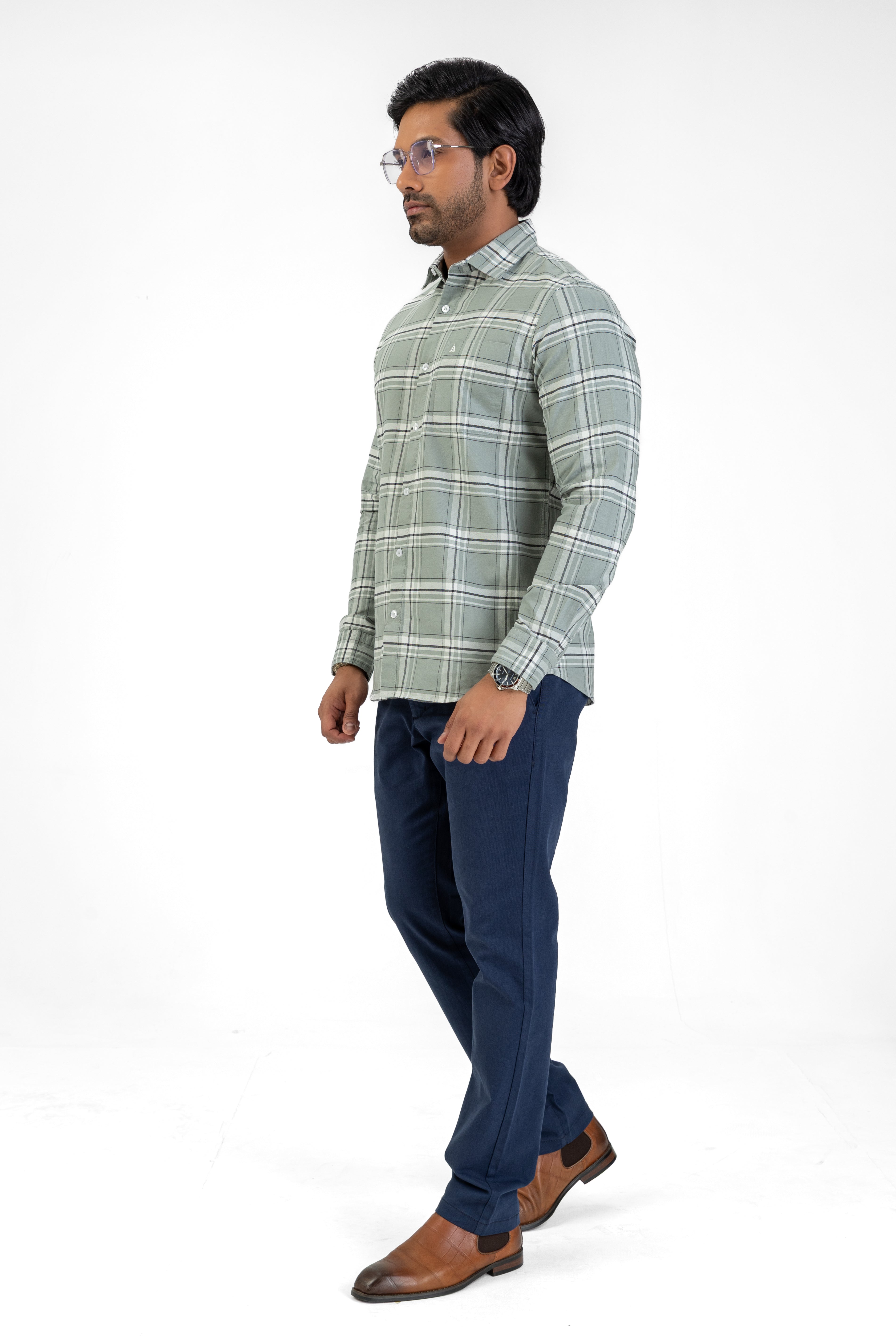 Cotton Check Shirt – Light Green