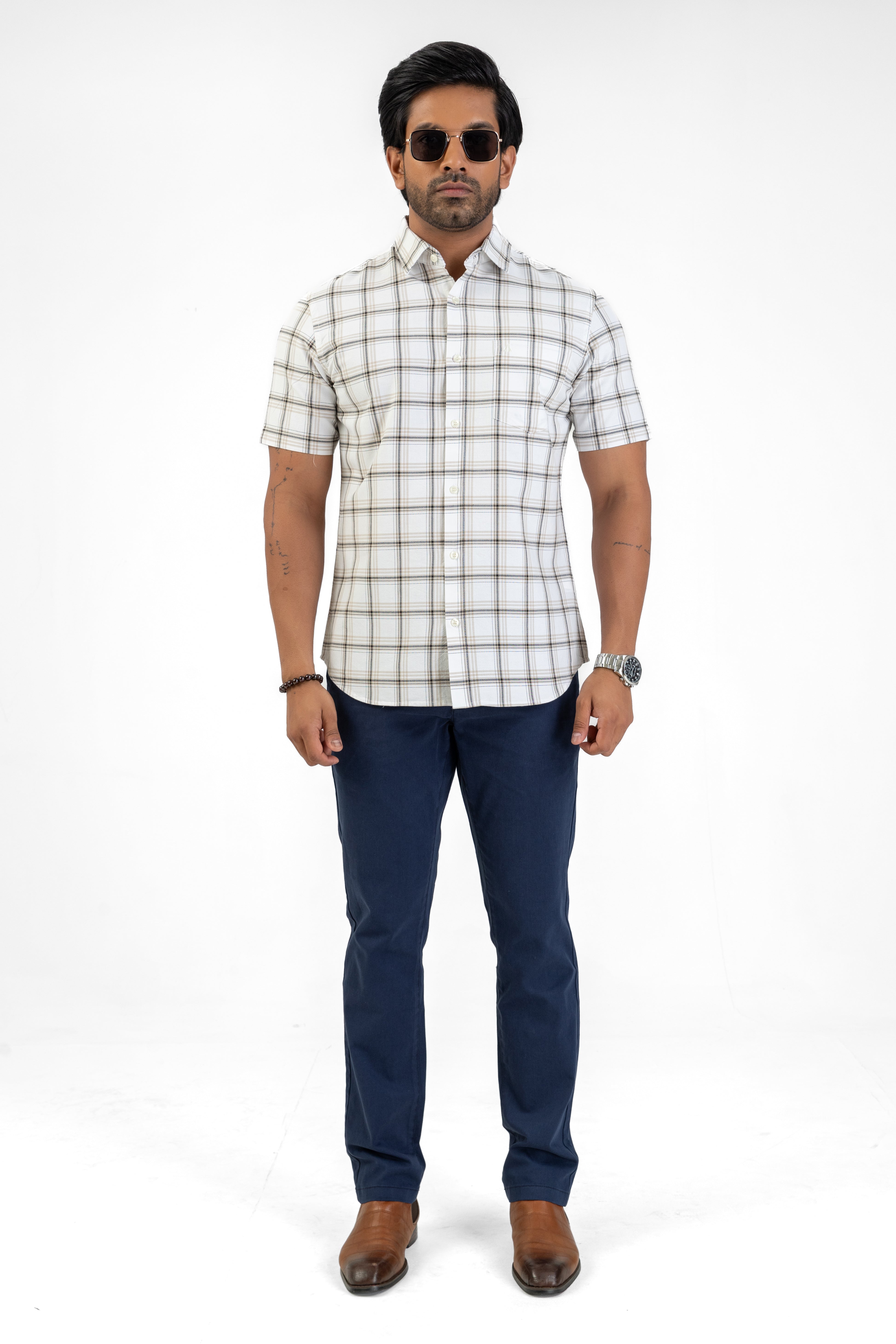 Cotton Check Shirt – Brown