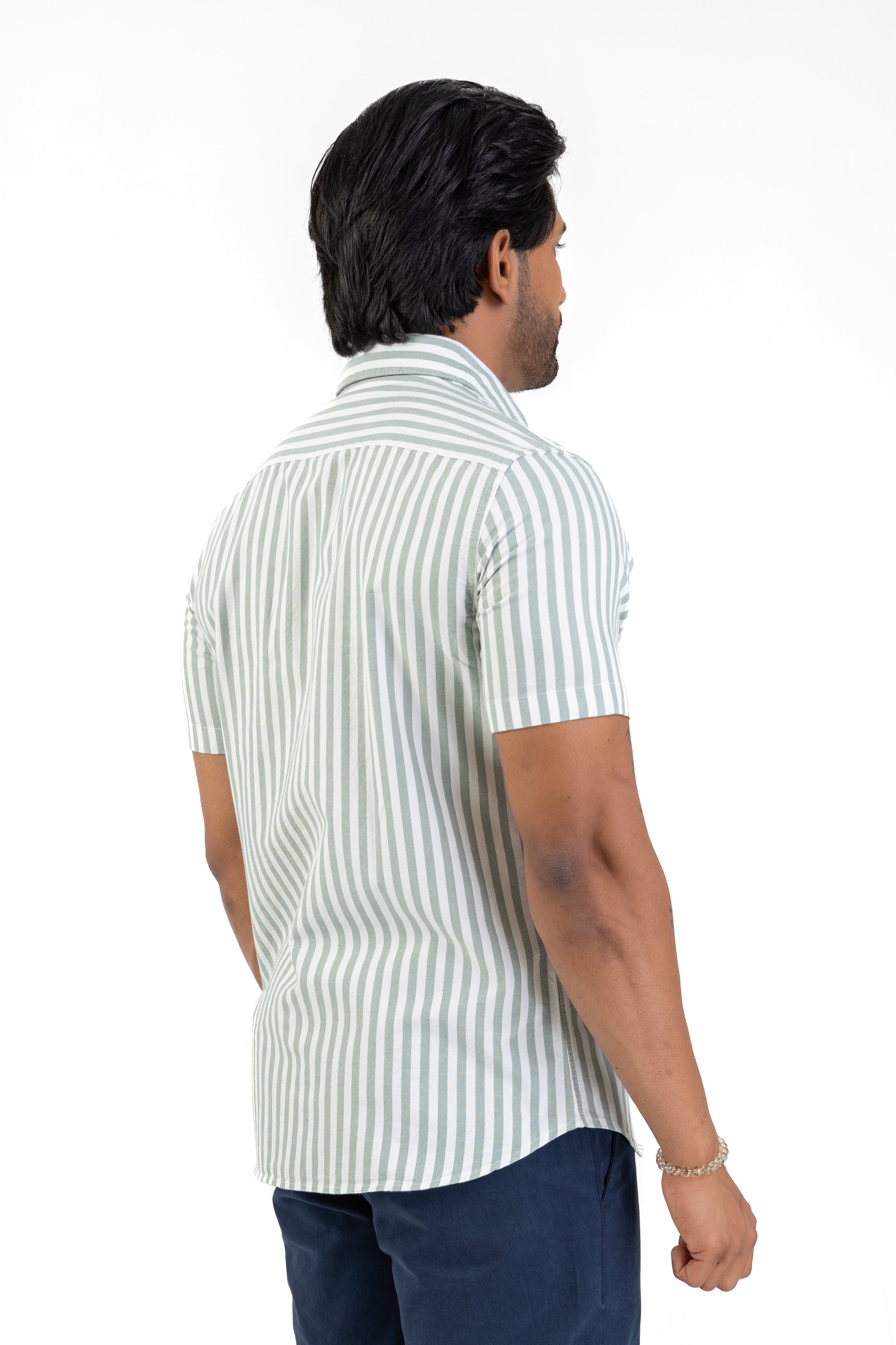Cotton Stripe Short Sleeve Shirt – Light Green