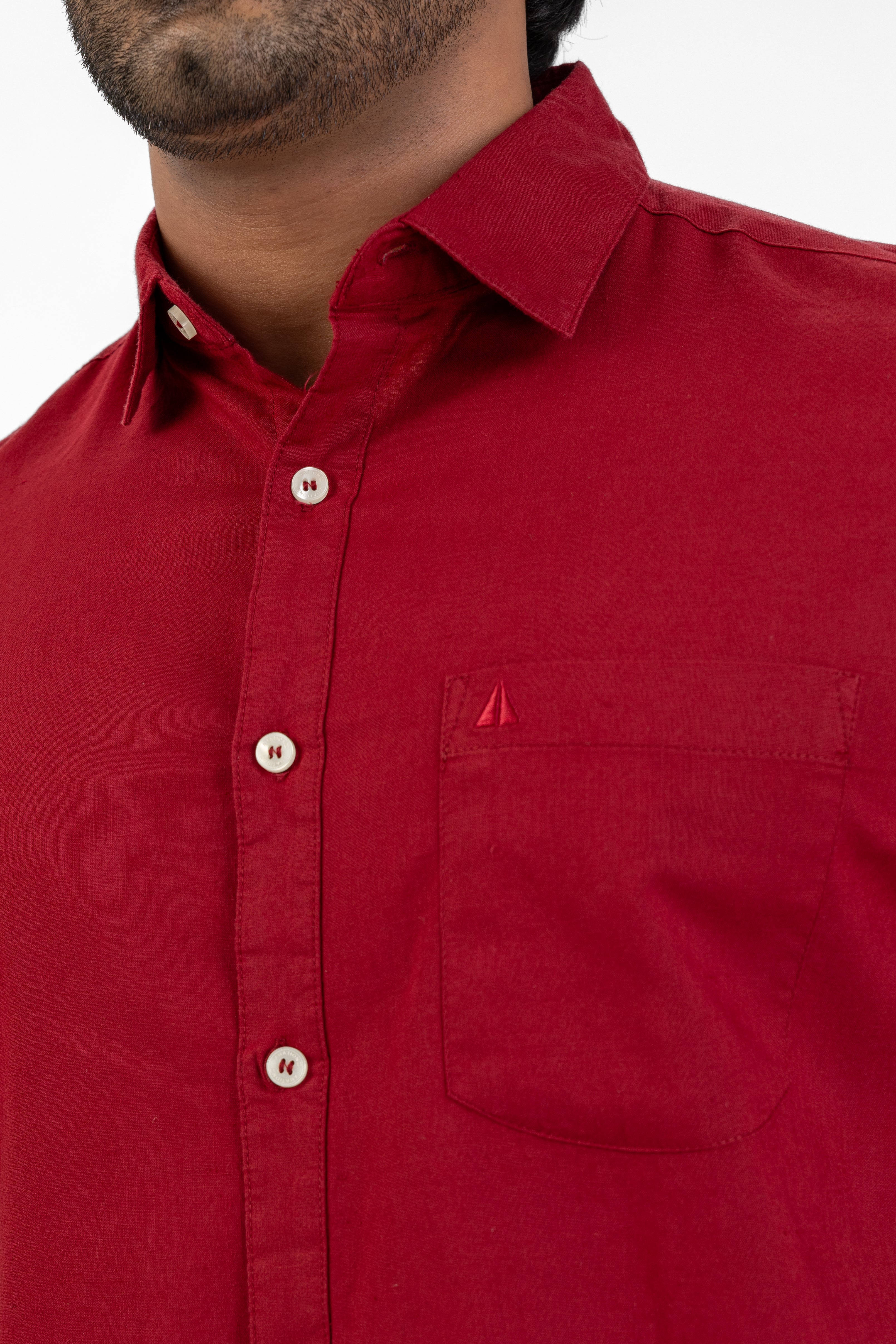 Short Sleeve Linen Cotton Shirt – Maroon