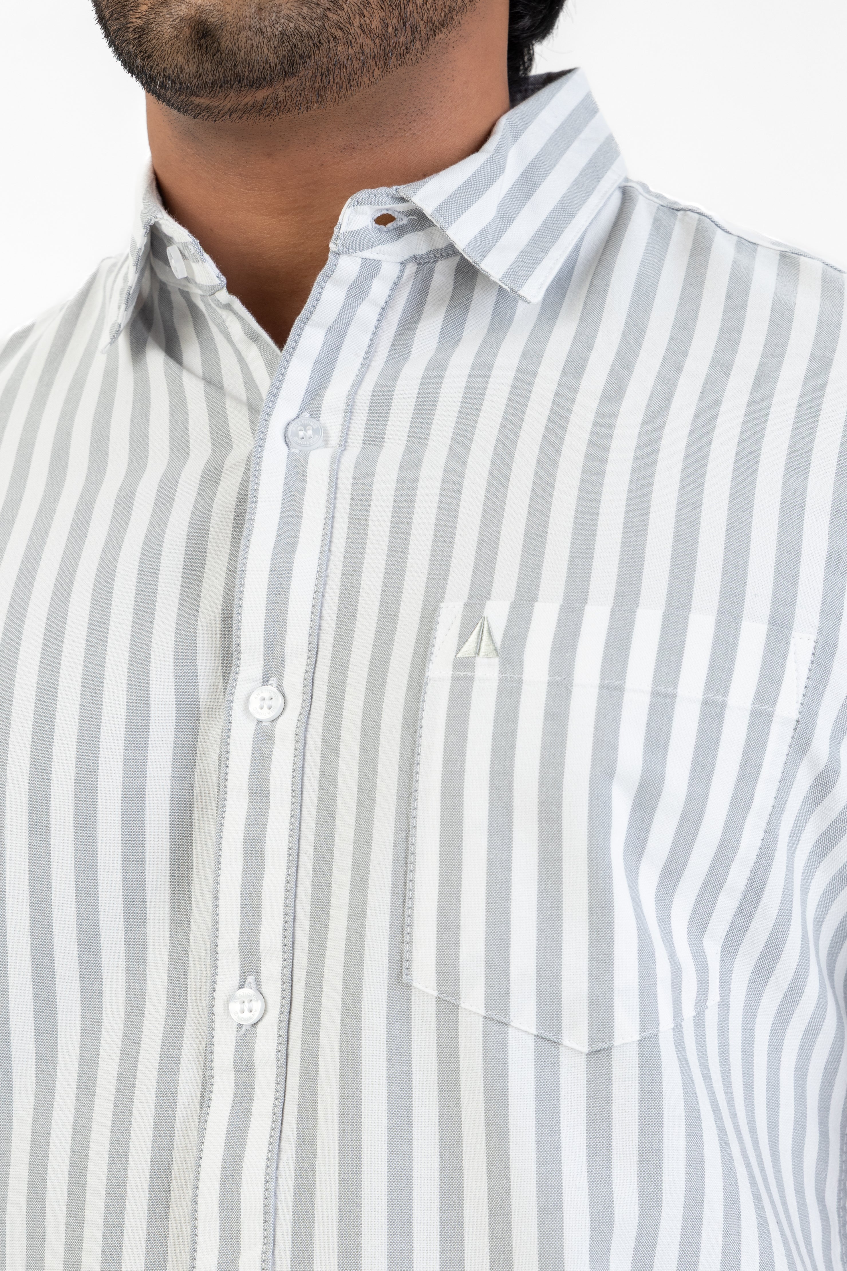 Cotton Stripe Short Sleeve Shirt – Light Grey
