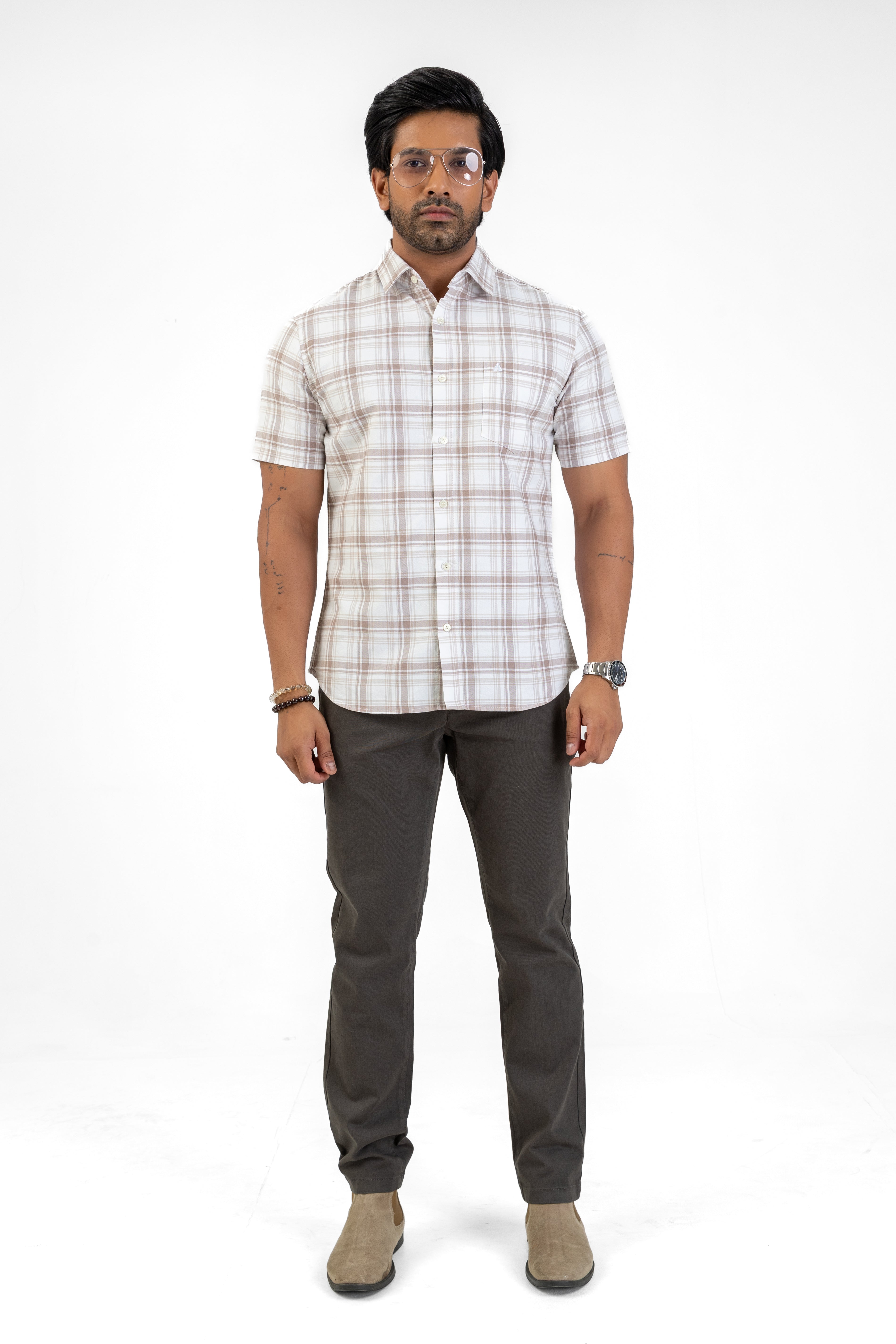 Cotton Check Shirt – Off White