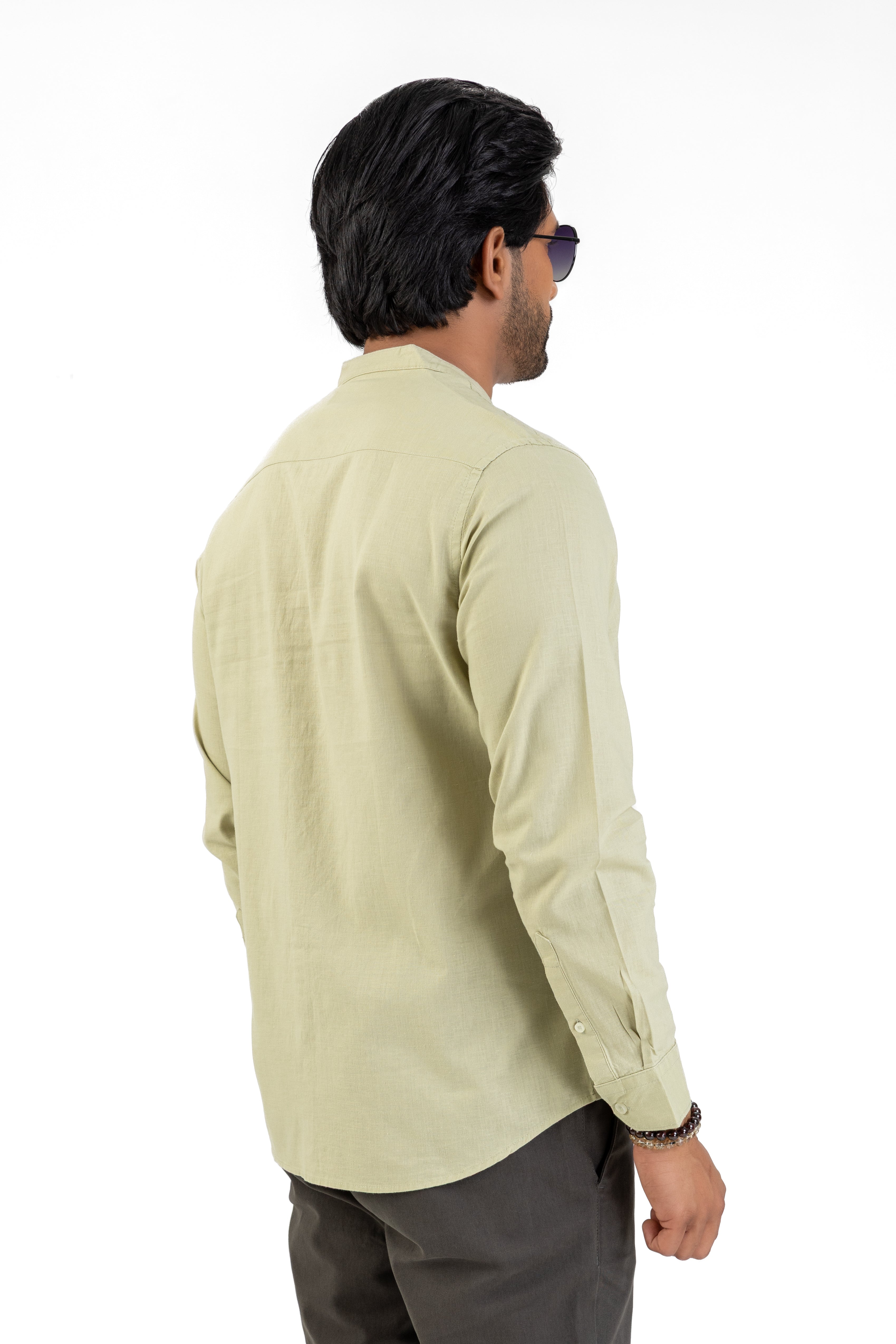 Slub Linen Cotton Chinese Collar Shirt – Light Green