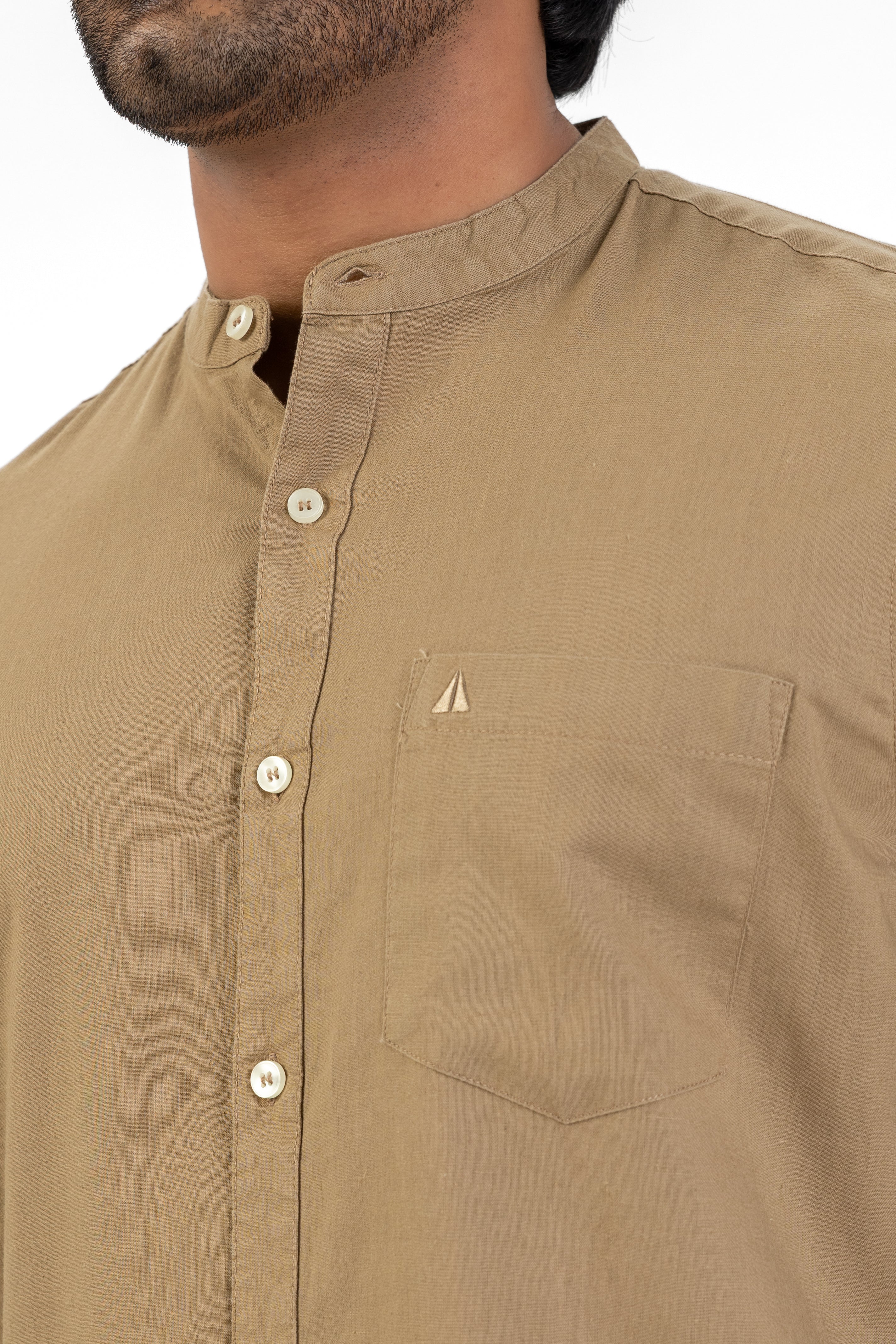 Slub Linen Cotton Chinese Collar Shirt – Light Brown