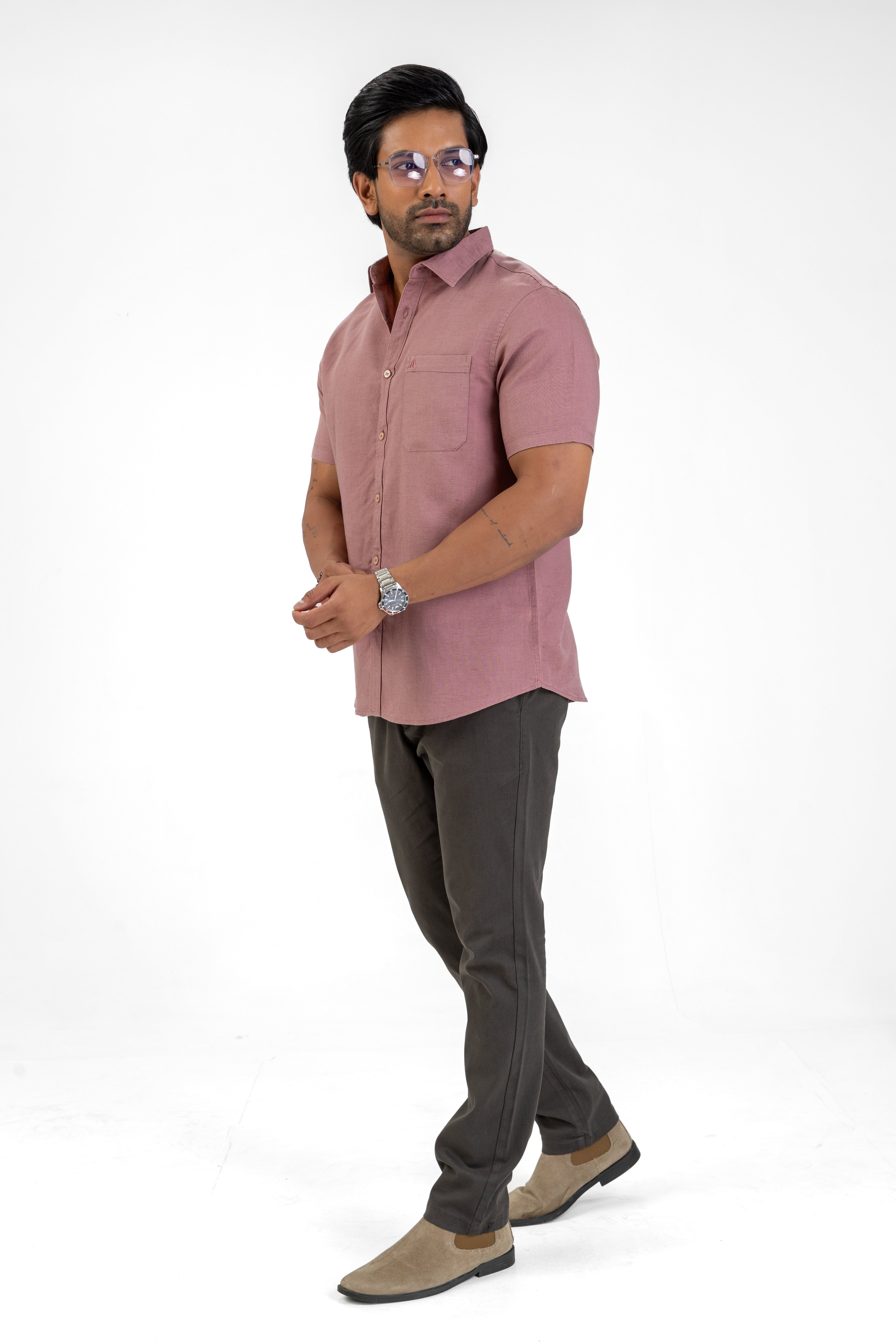 Excel Linen Short Sleeve Shirt – Purple