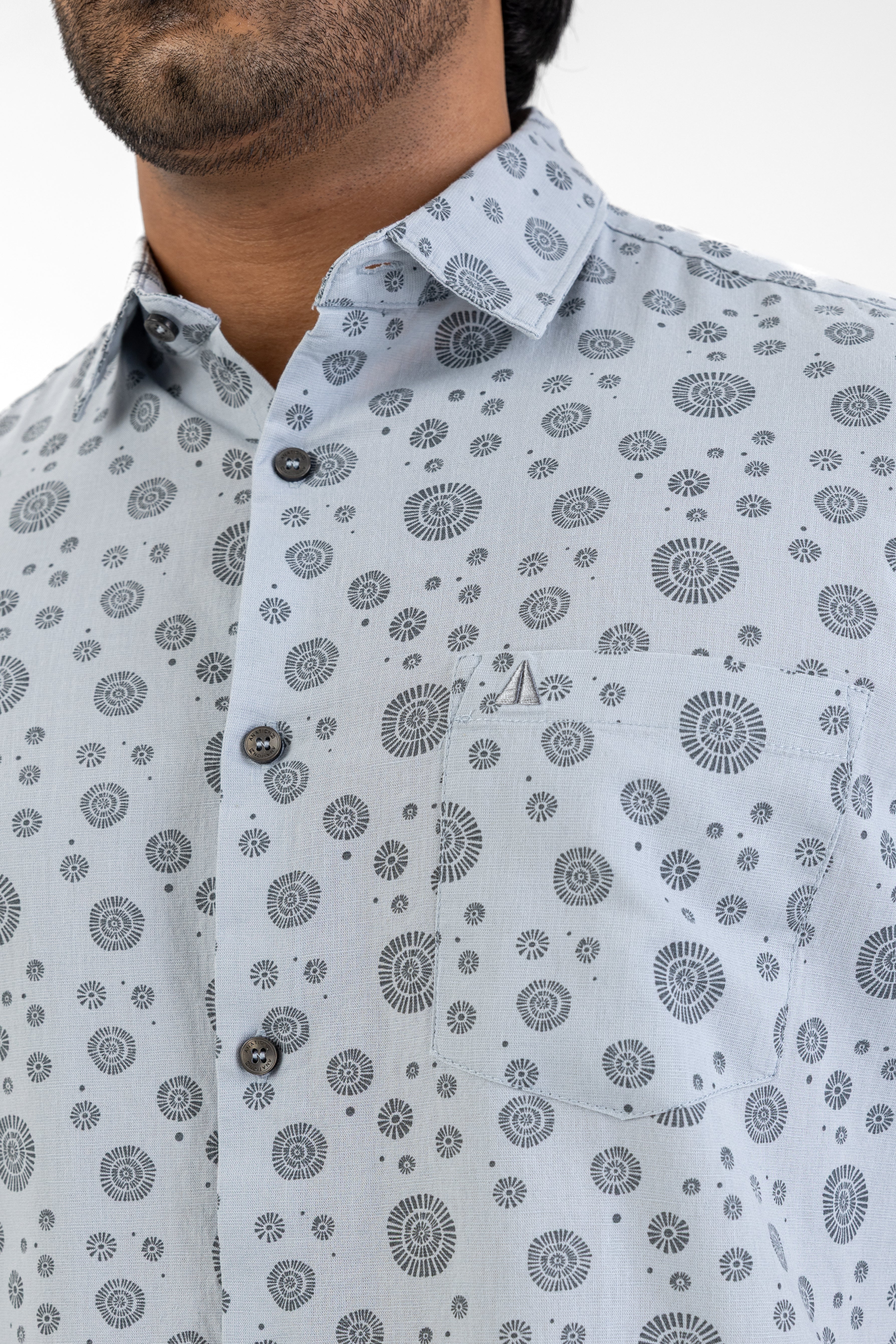 Linen Cotton Printed Short Sleeve Shirt – Sky Blue