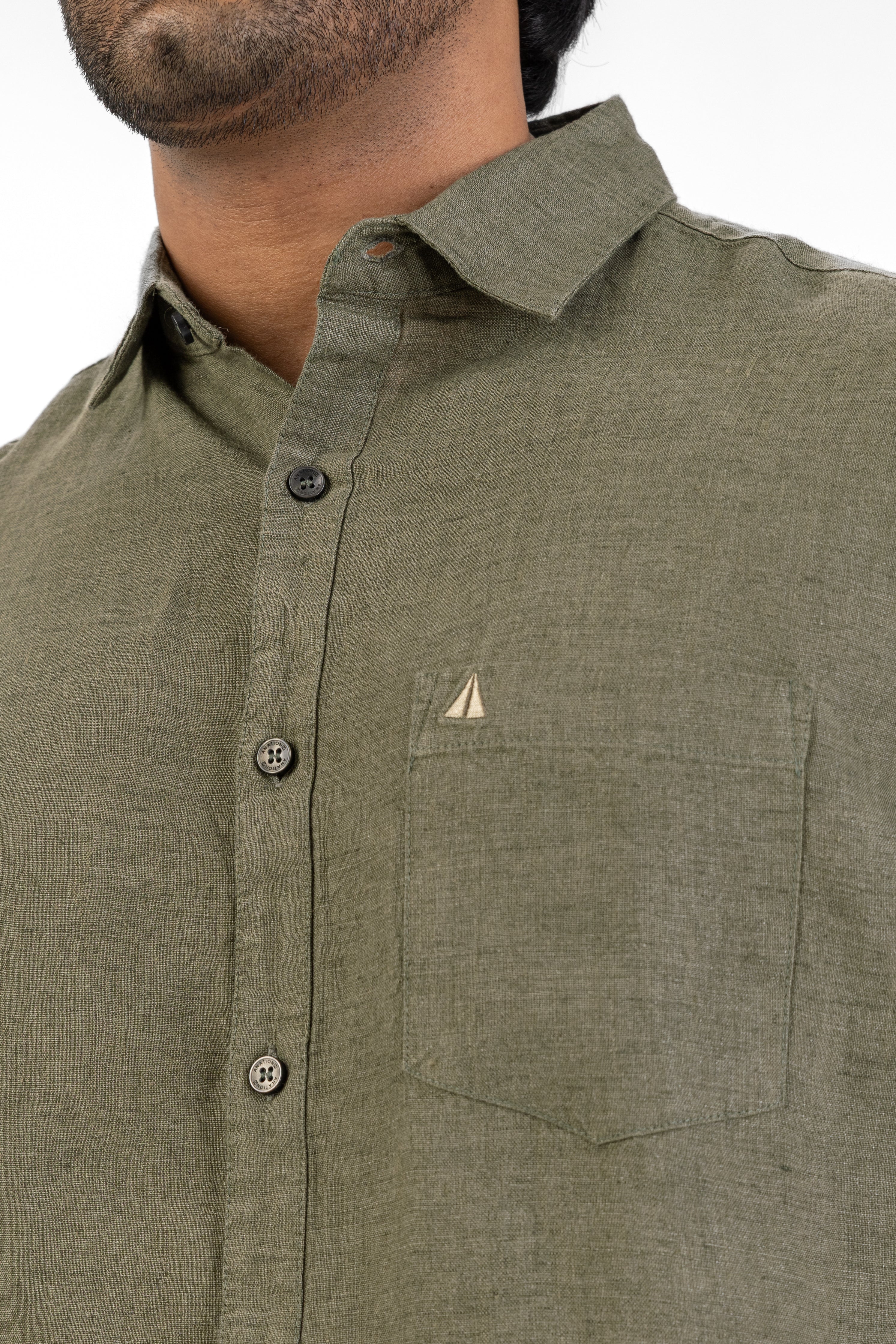 100% Linen Short Sleeve Shirt – Olive