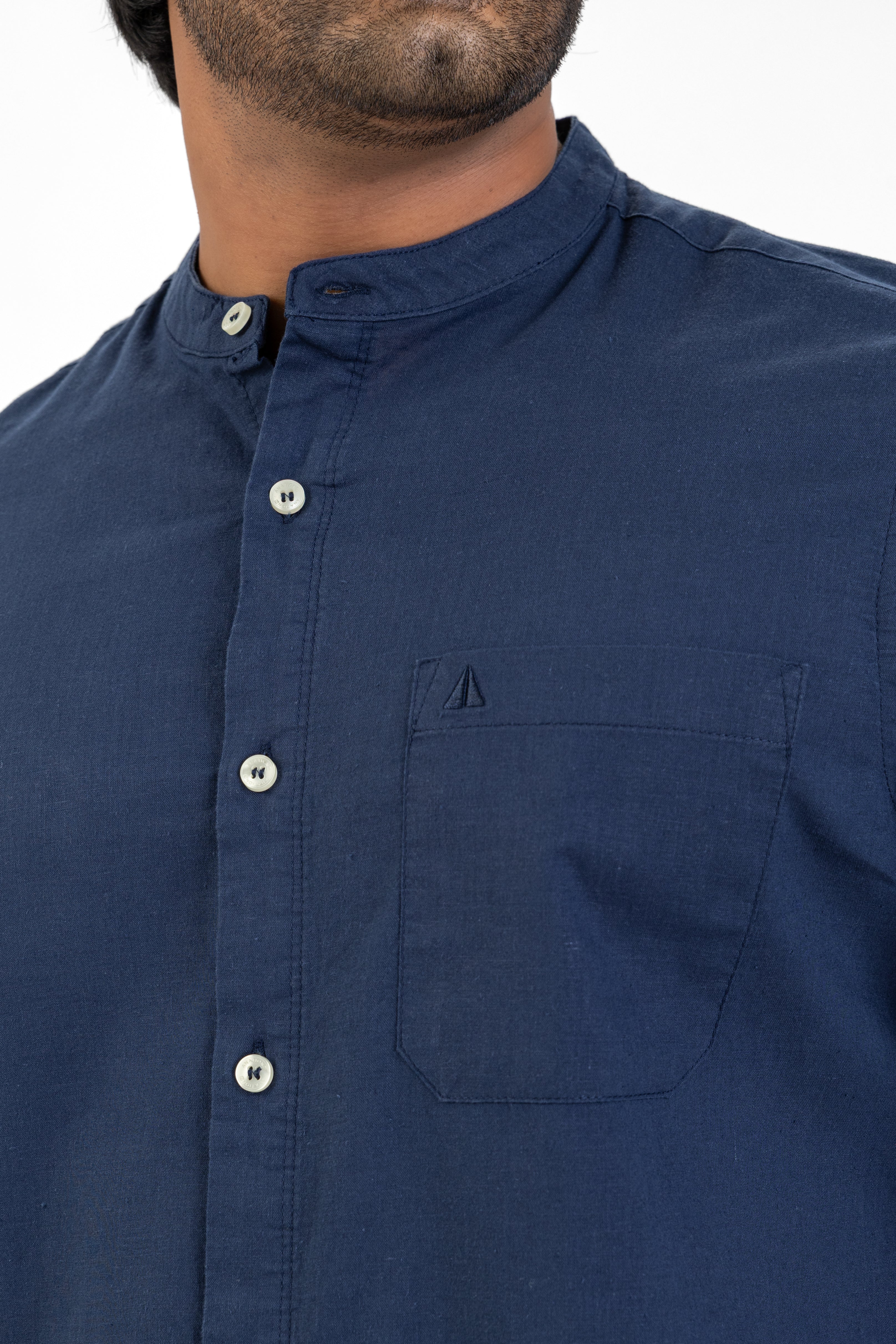 Chinese Collar Short Sleeve Shirt – Navy
