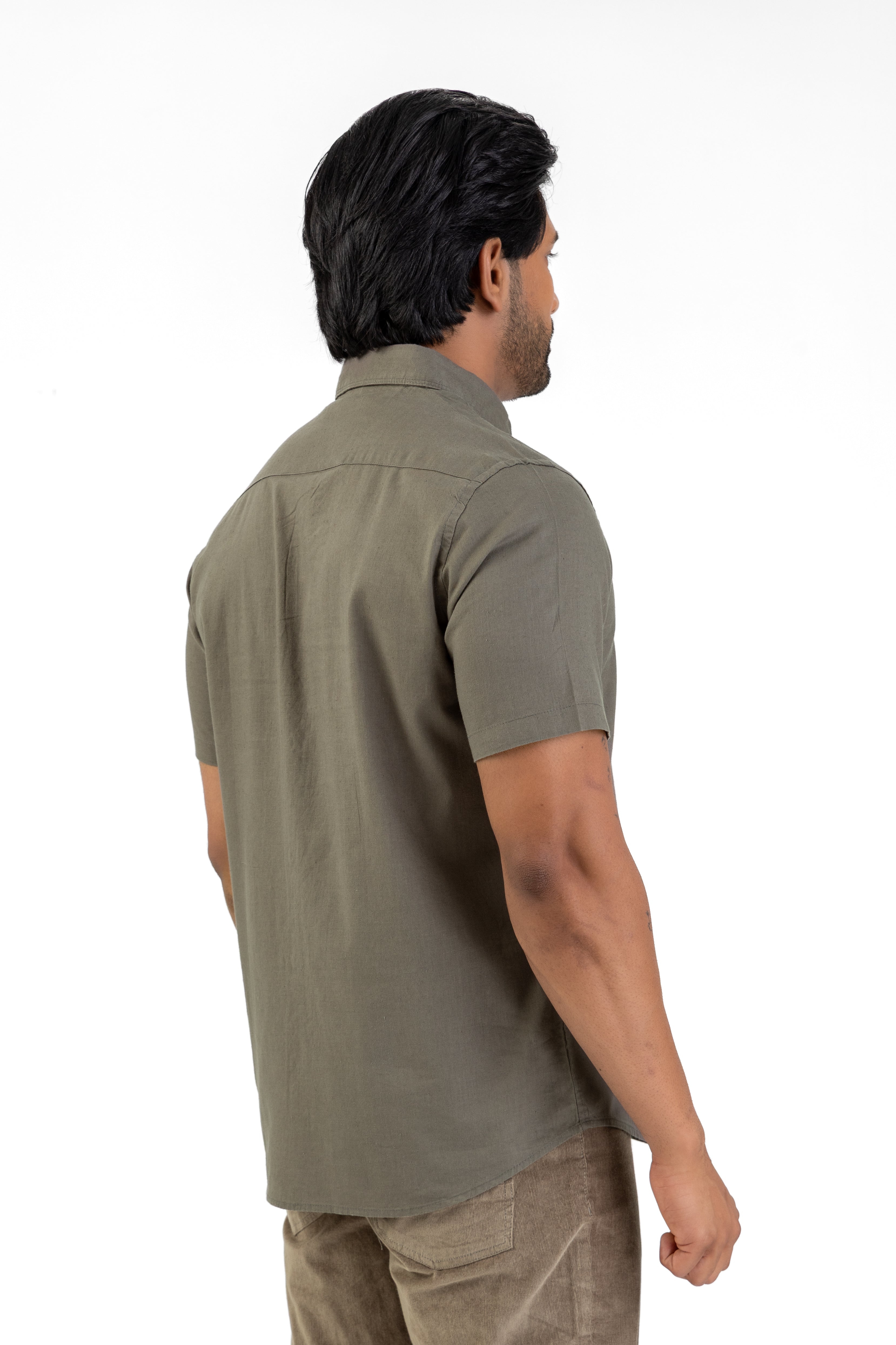Short Sleeve Linen Cotton Shirt – Dark Green