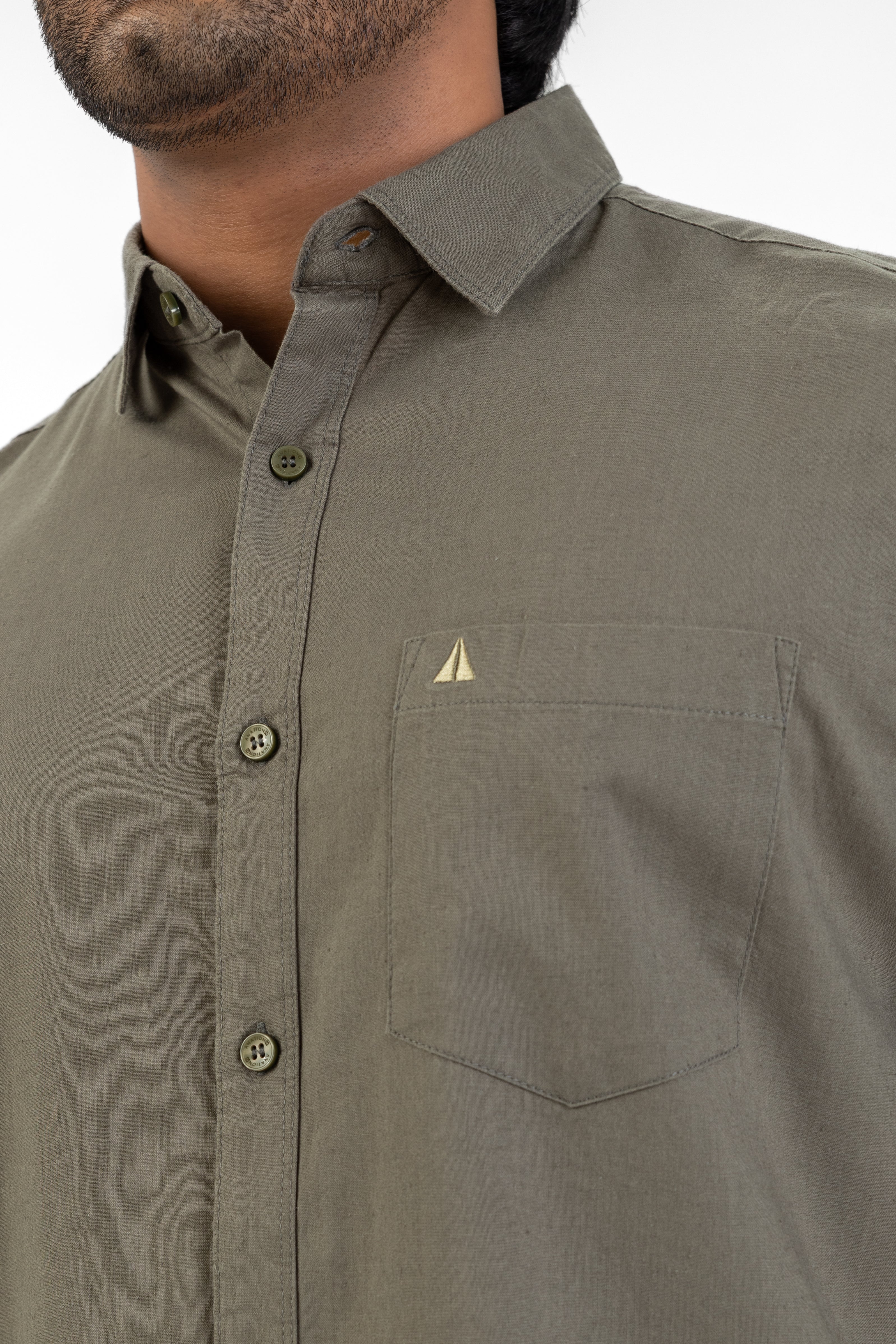 Short Sleeve Linen Cotton Shirt – Dark Green
