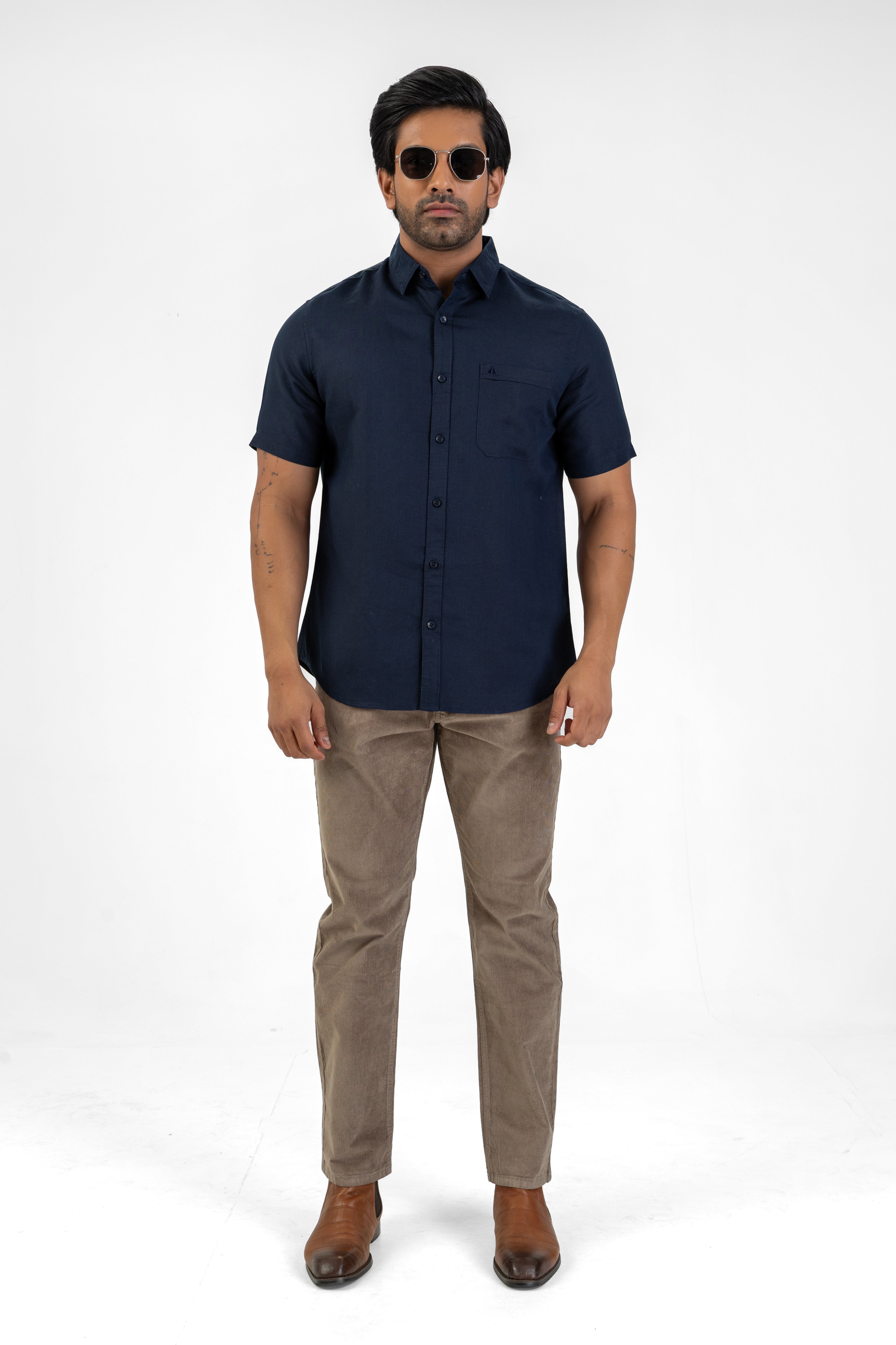 Excel Linen Short Sleeve Shirt – Navy