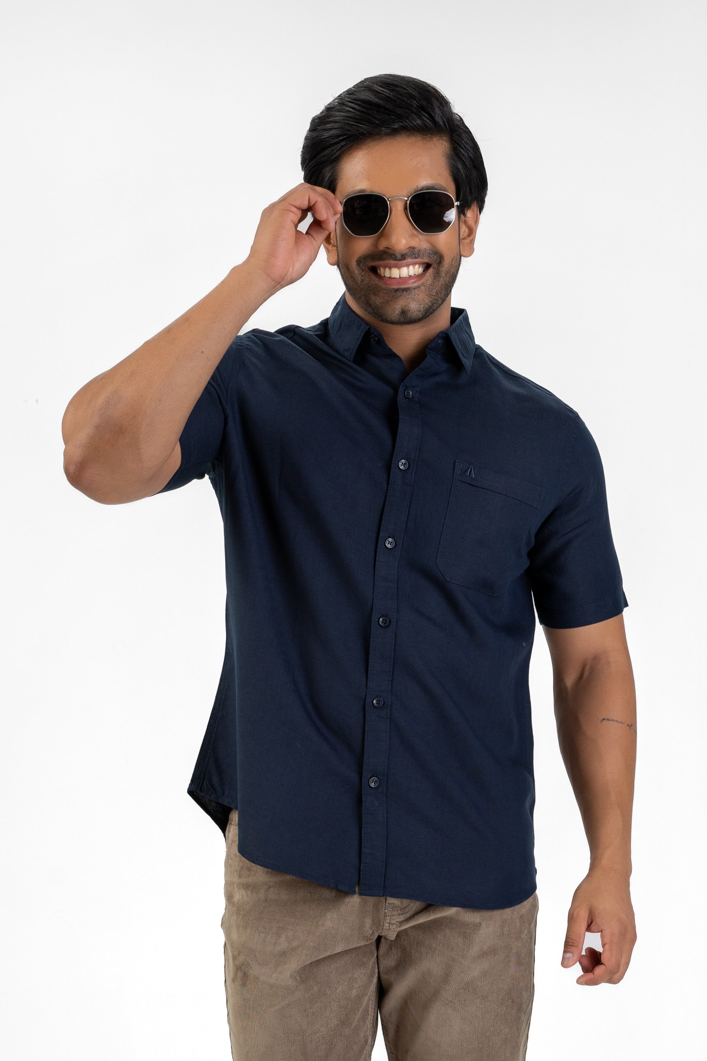 Excel Linen Short Sleeve Shirt – Navy
