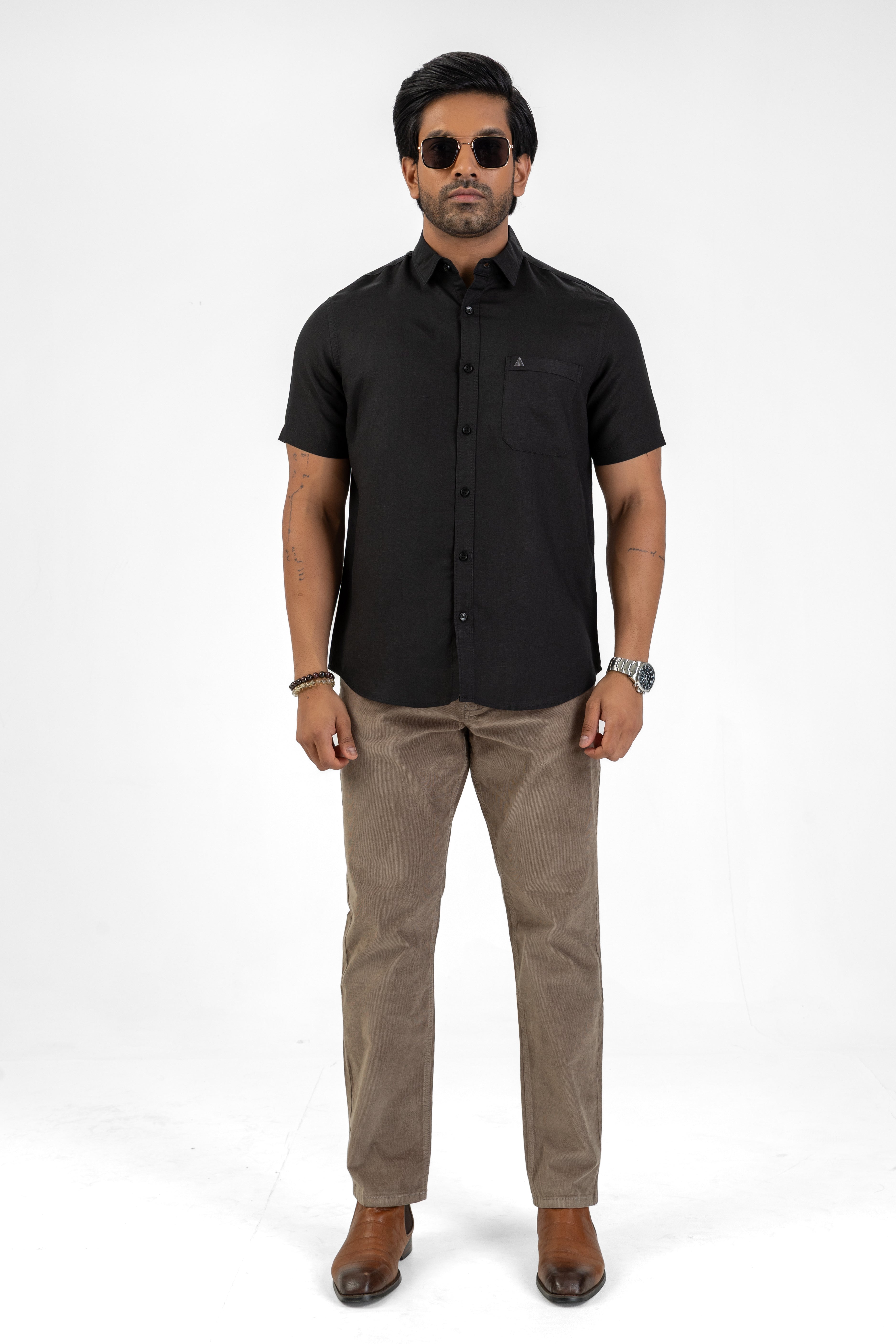 Excel Linen Short Sleeve Shirt – Black