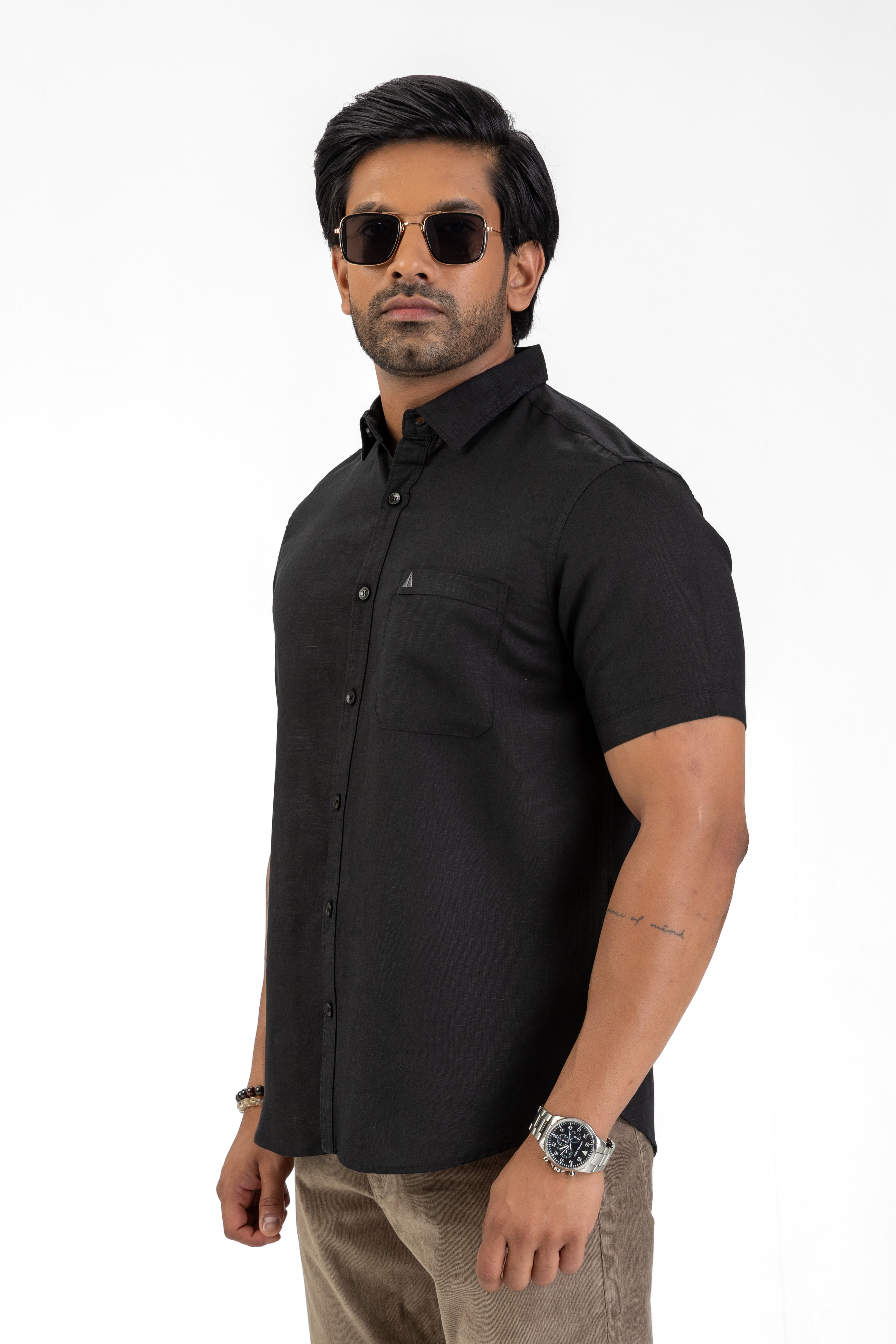 Excel Linen Short Sleeve Shirt – Black