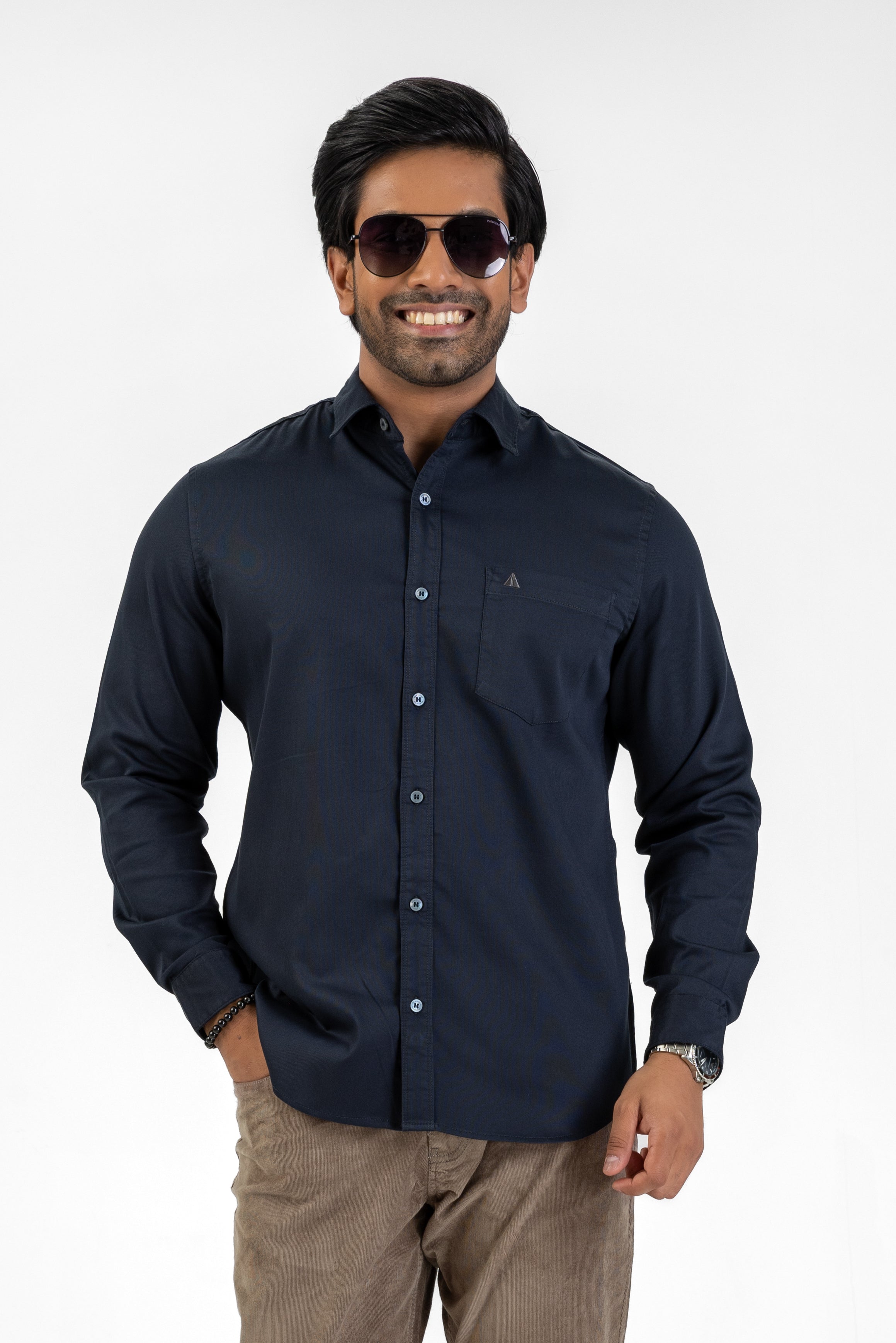 Cord Lycra Stretch Shirt – Navy