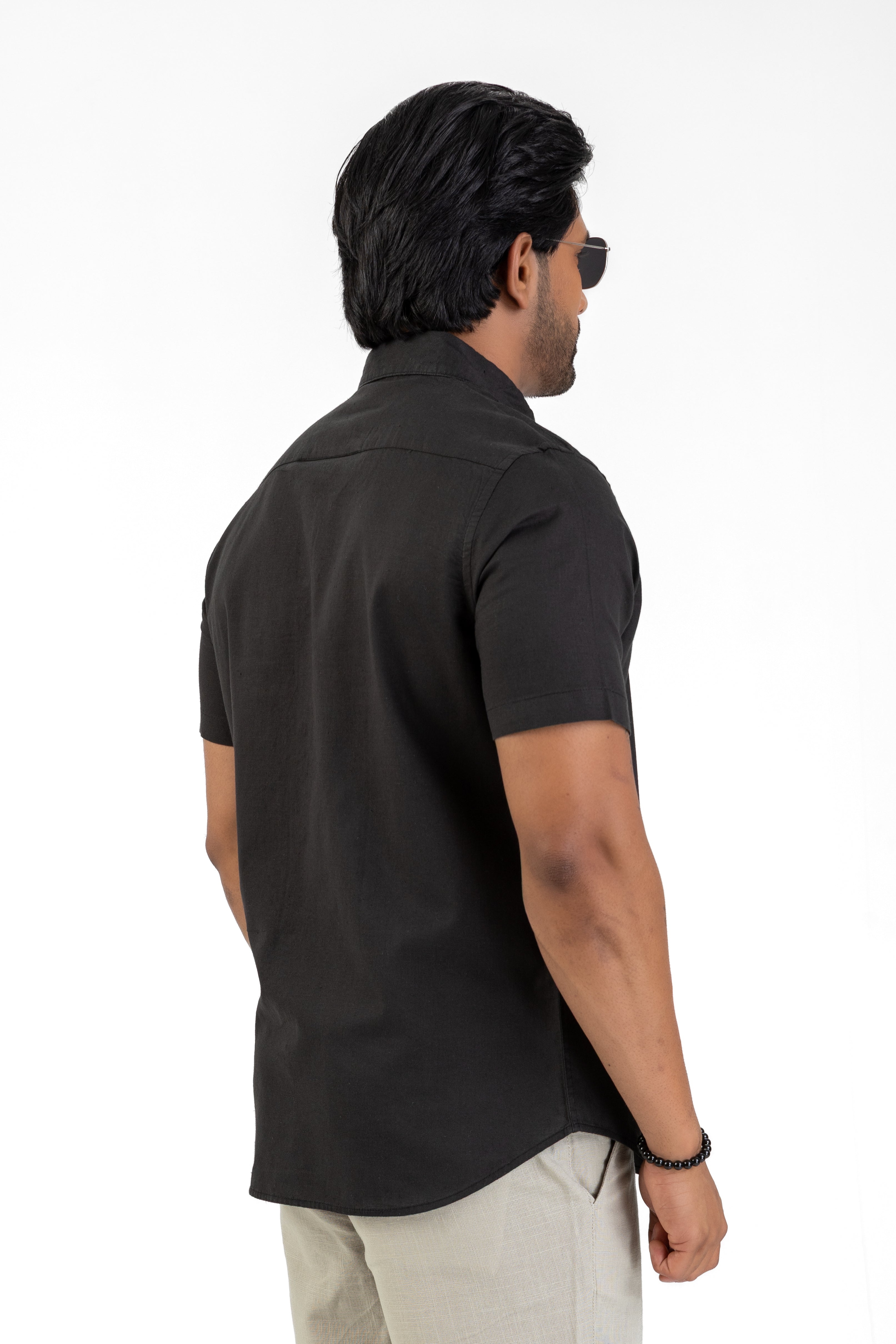 Short Sleeve Linen Cotton Shirt – Black