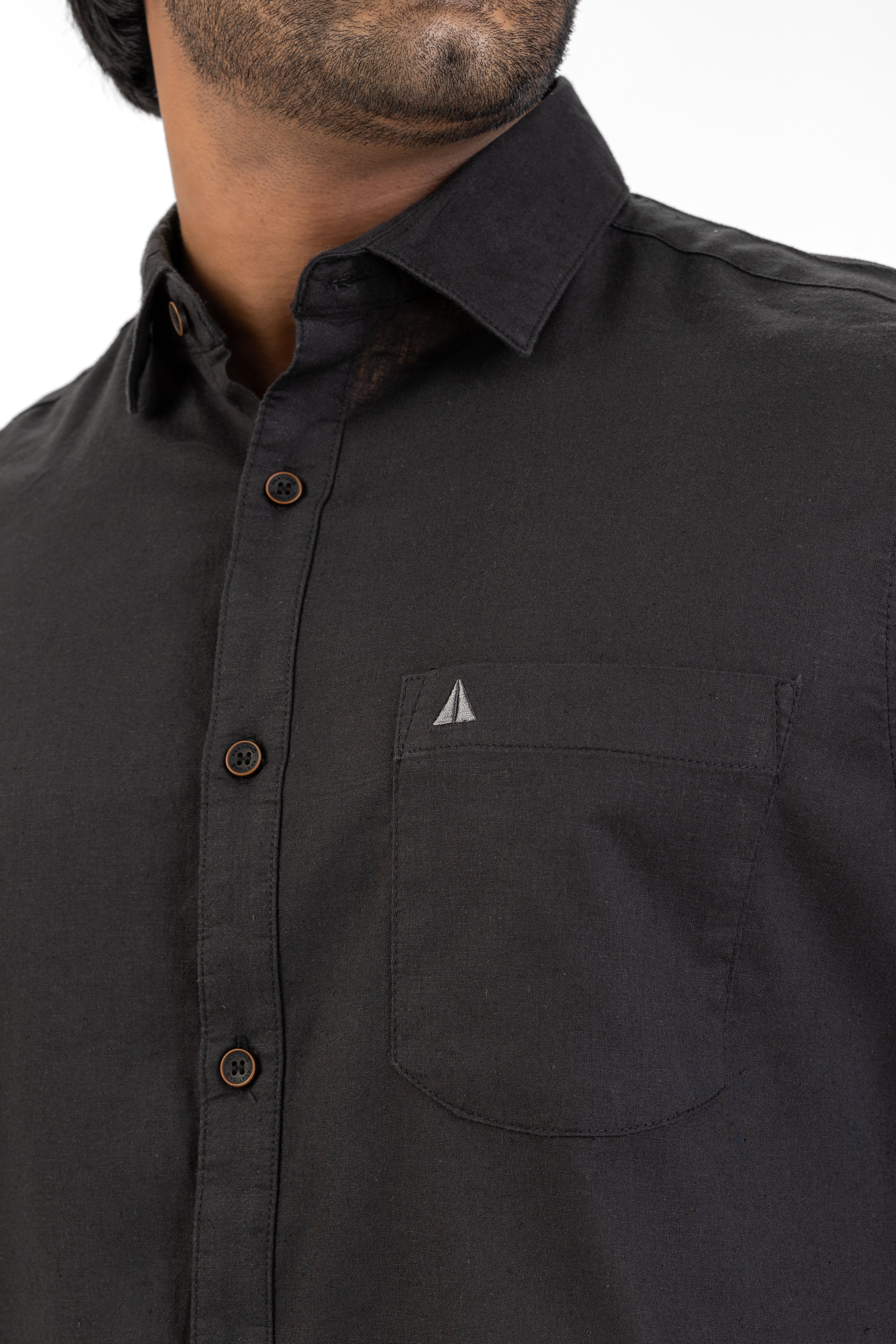 Short Sleeve Linen Cotton Shirt – Black