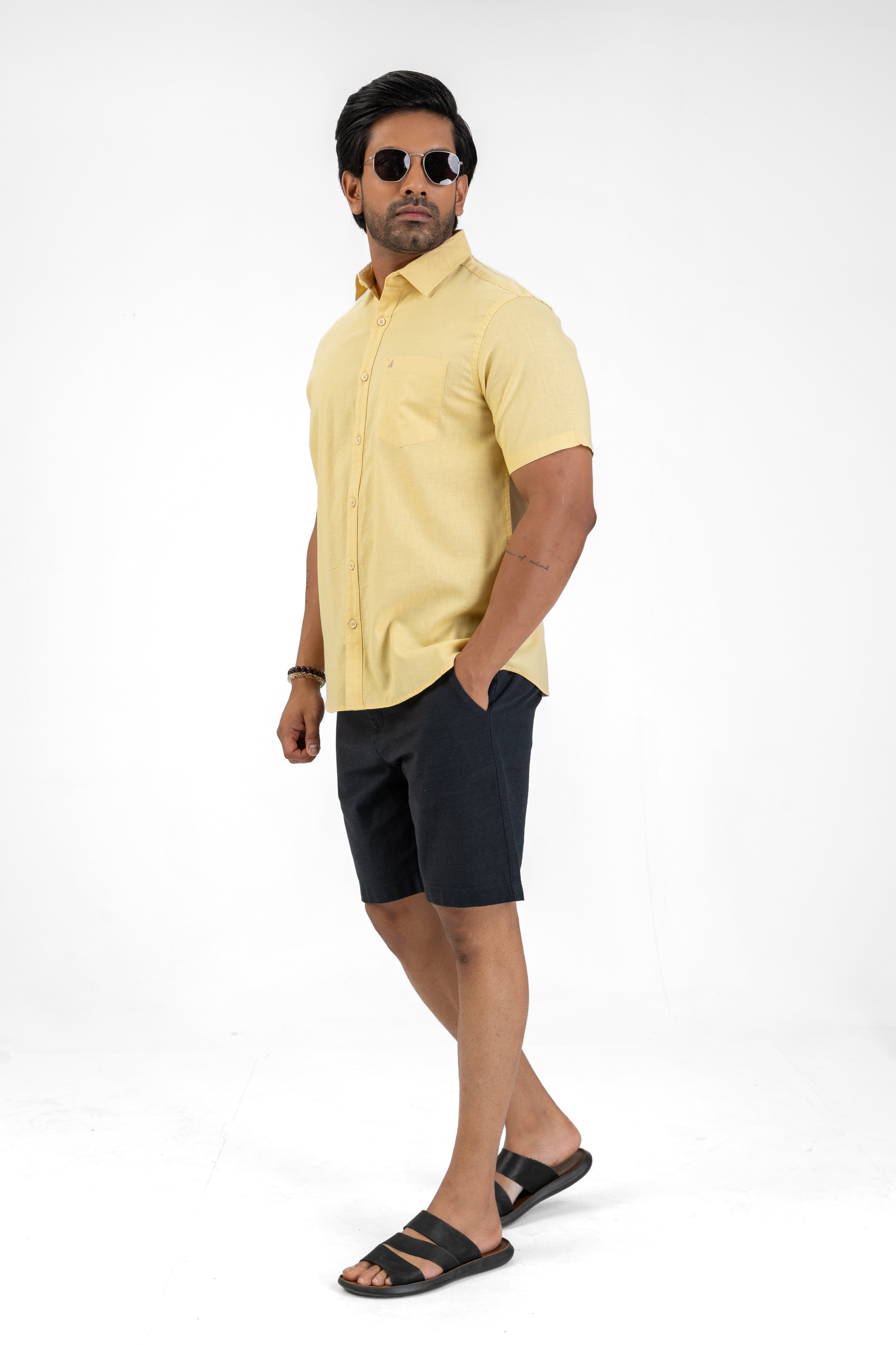 Short Sleeve Linen Cotton Shirt – Yellow