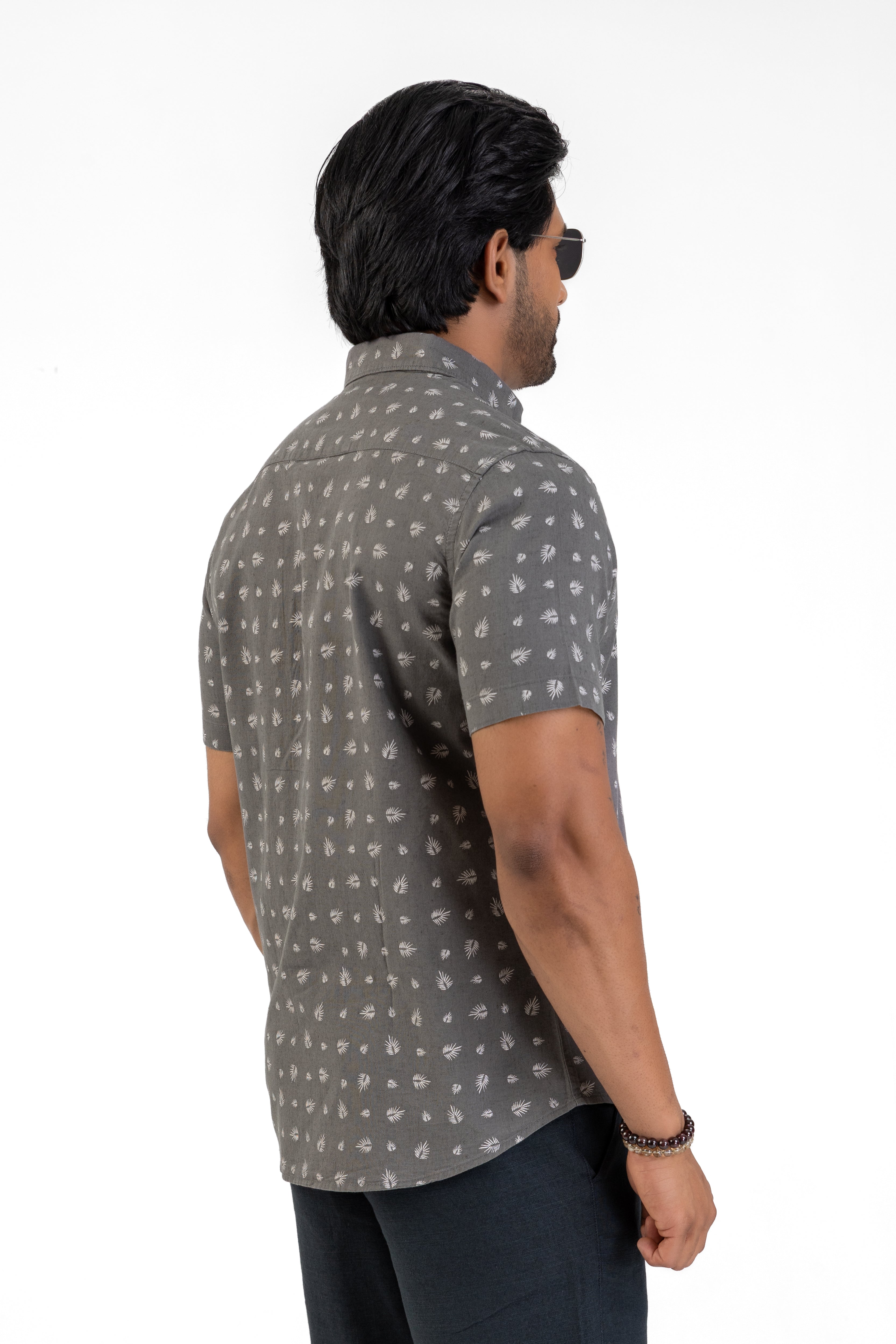 Linen Cotton Printed Short Sleeve Shirt – Charcoal