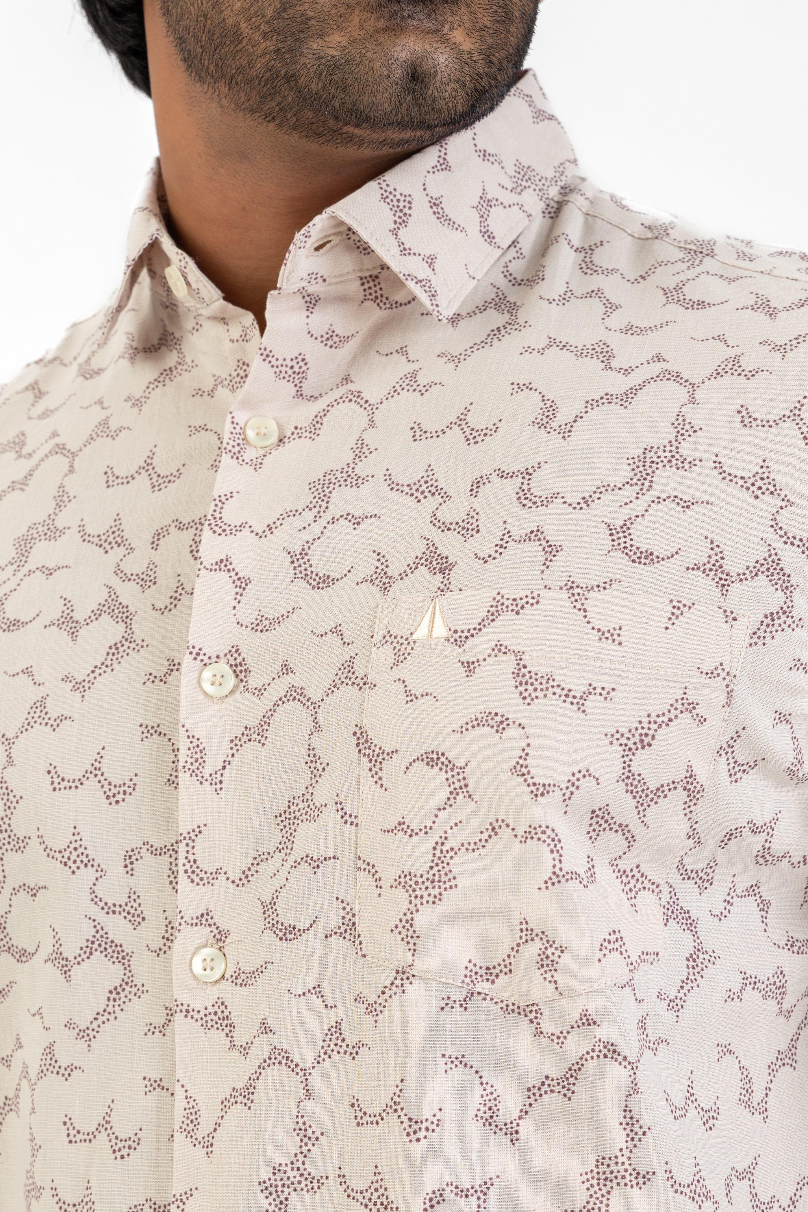 Linen Cotton Printed Short Sleeve Shirt – Peach