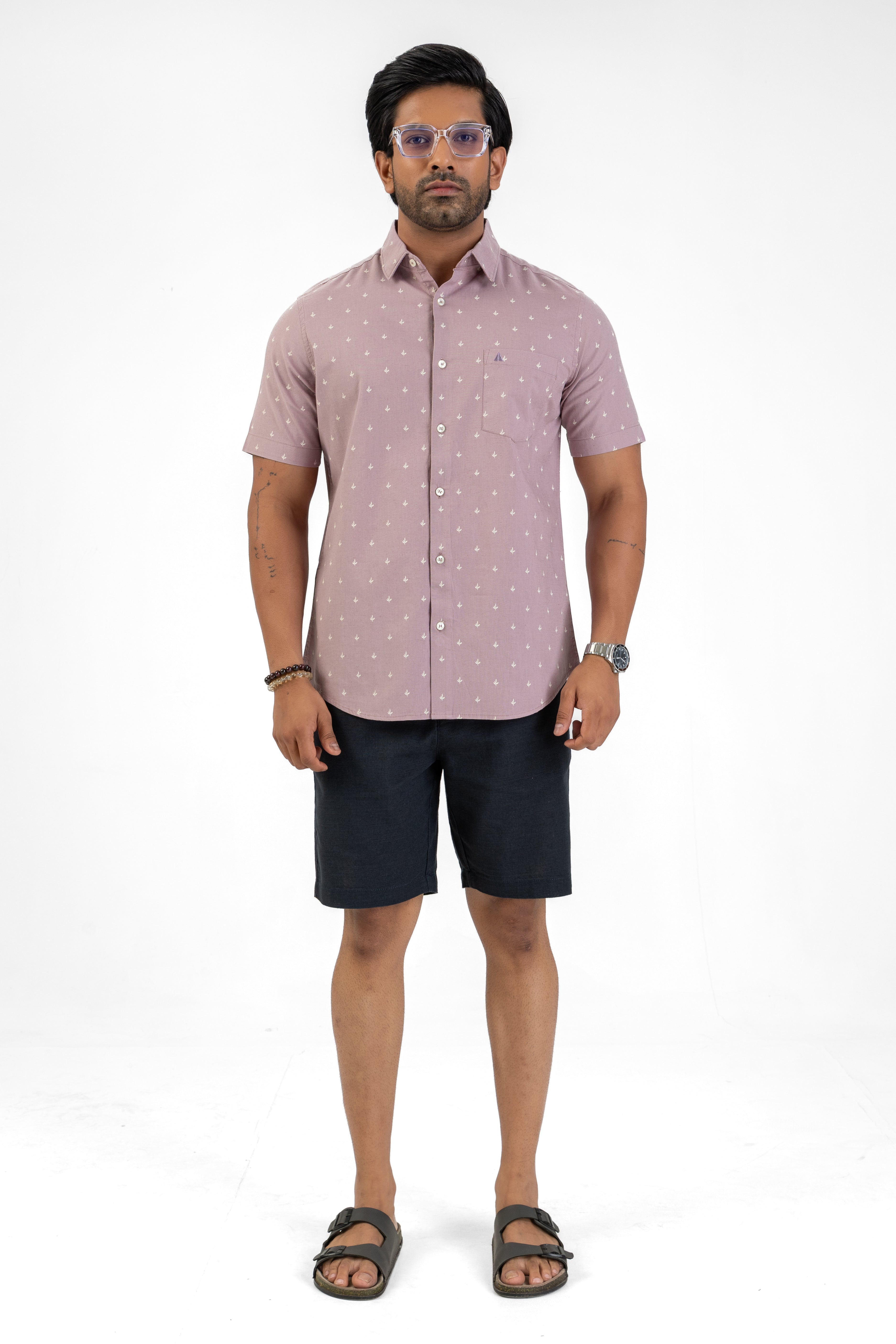 Linen Cotton Printed Short Sleeve Shirt – Tan