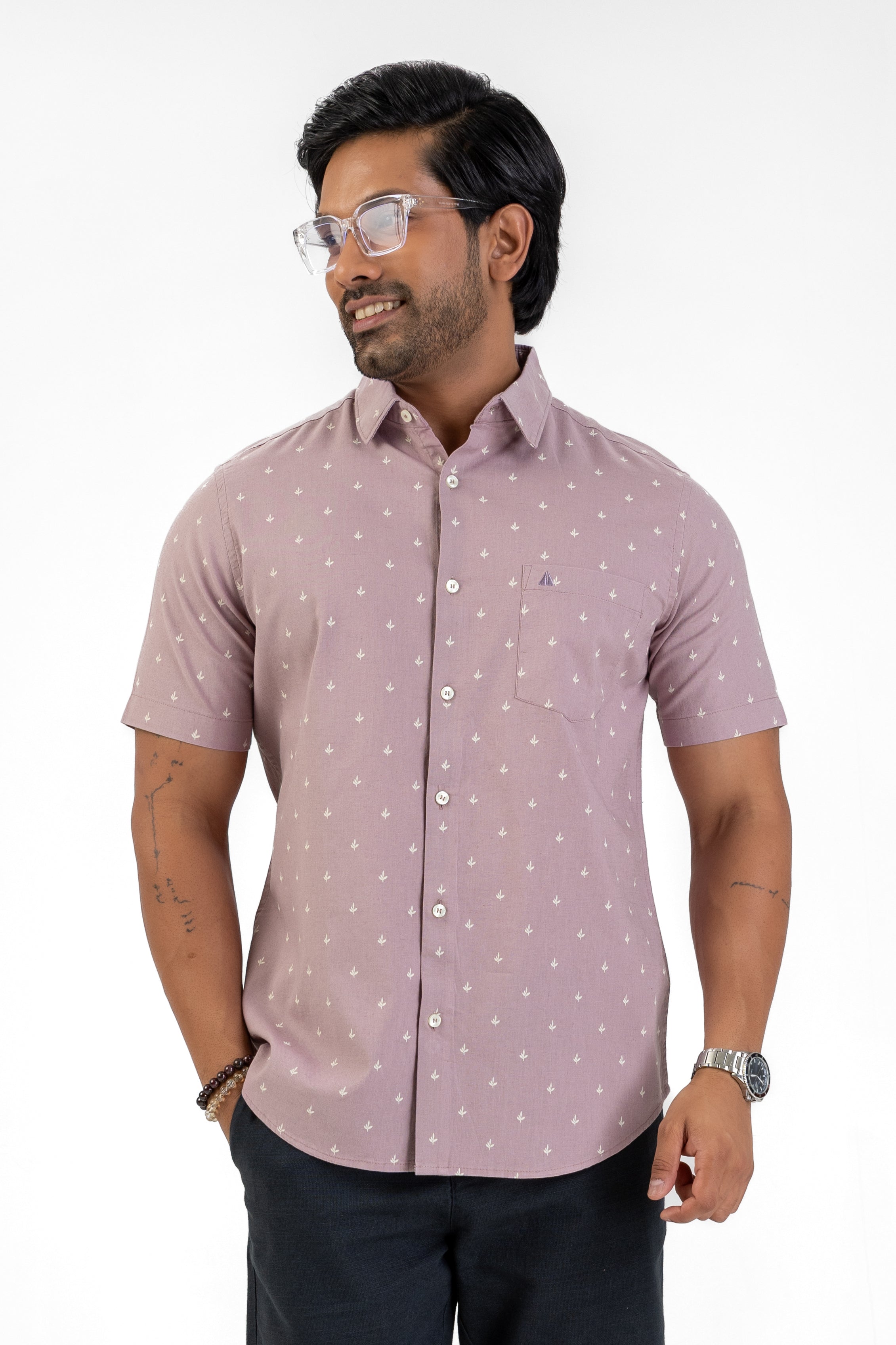 Linen Cotton Printed Short Sleeve Shirt – Tan
