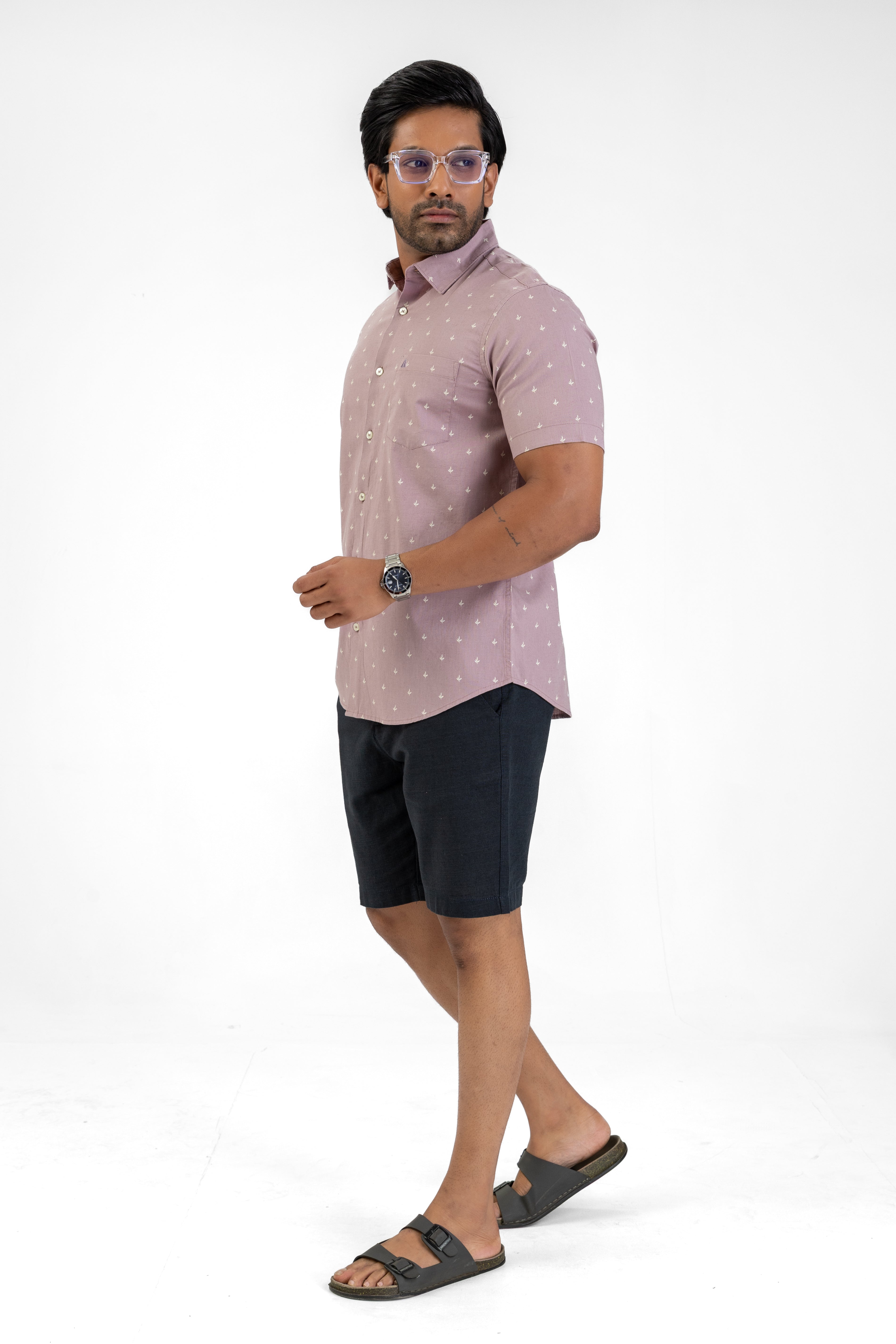 Linen Cotton Printed Short Sleeve Shirt – Tan