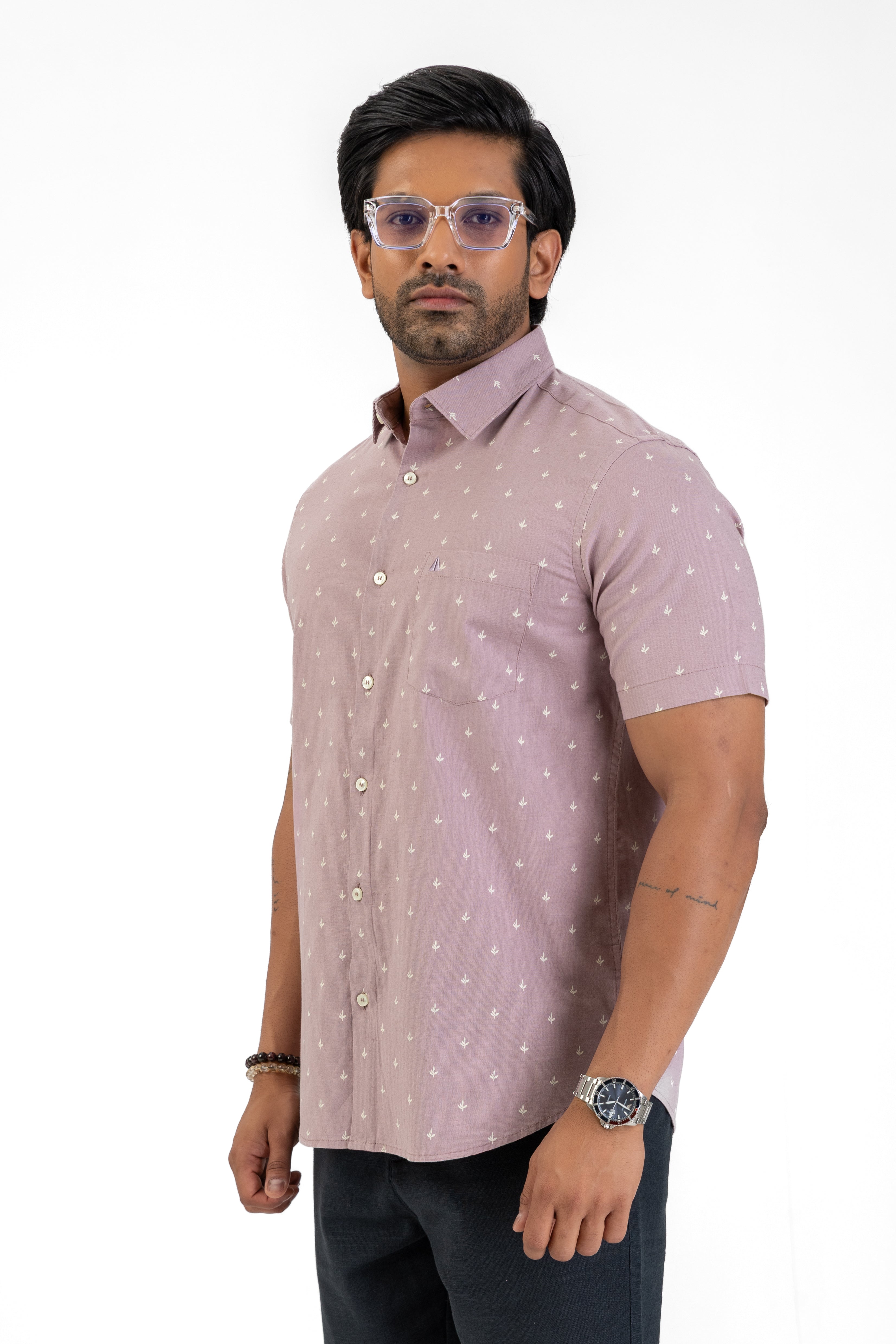 Linen Cotton Printed Short Sleeve Shirt – Tan