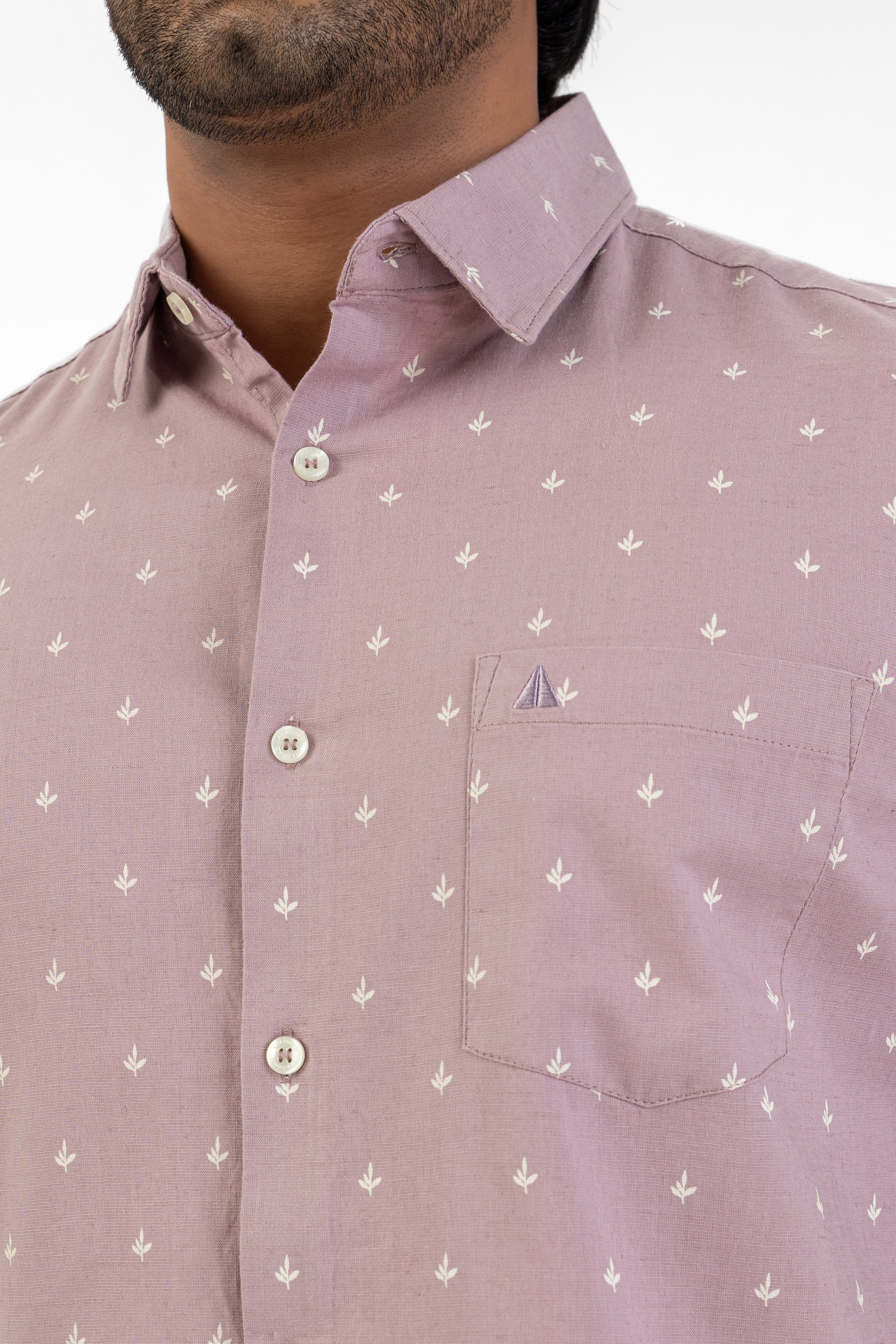 Linen Cotton Printed Short Sleeve Shirt – Tan